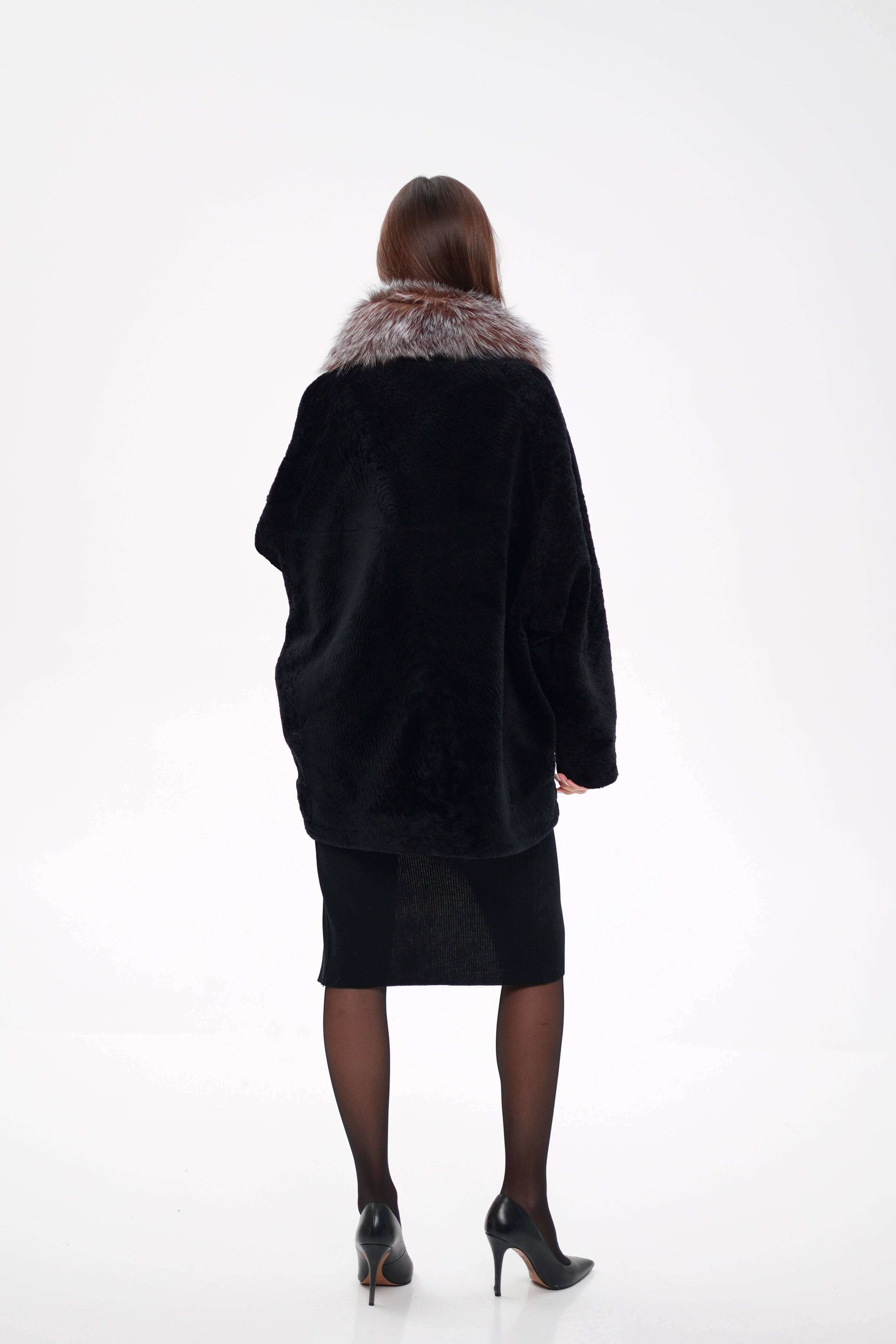 Palermo Genuine Astrakhan Silver Fox Trim Coat