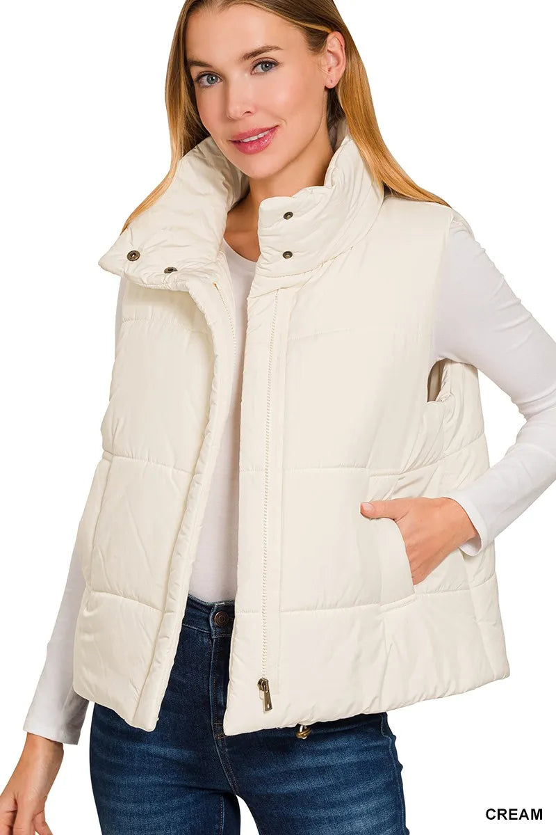 Zenana High Neck Zip-Up Vest Coat