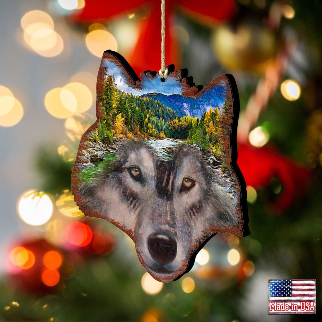 Wolf Face Wooden Ornaments by G. DeBrekht - Wildlife Holiday Decor - 8198227-4