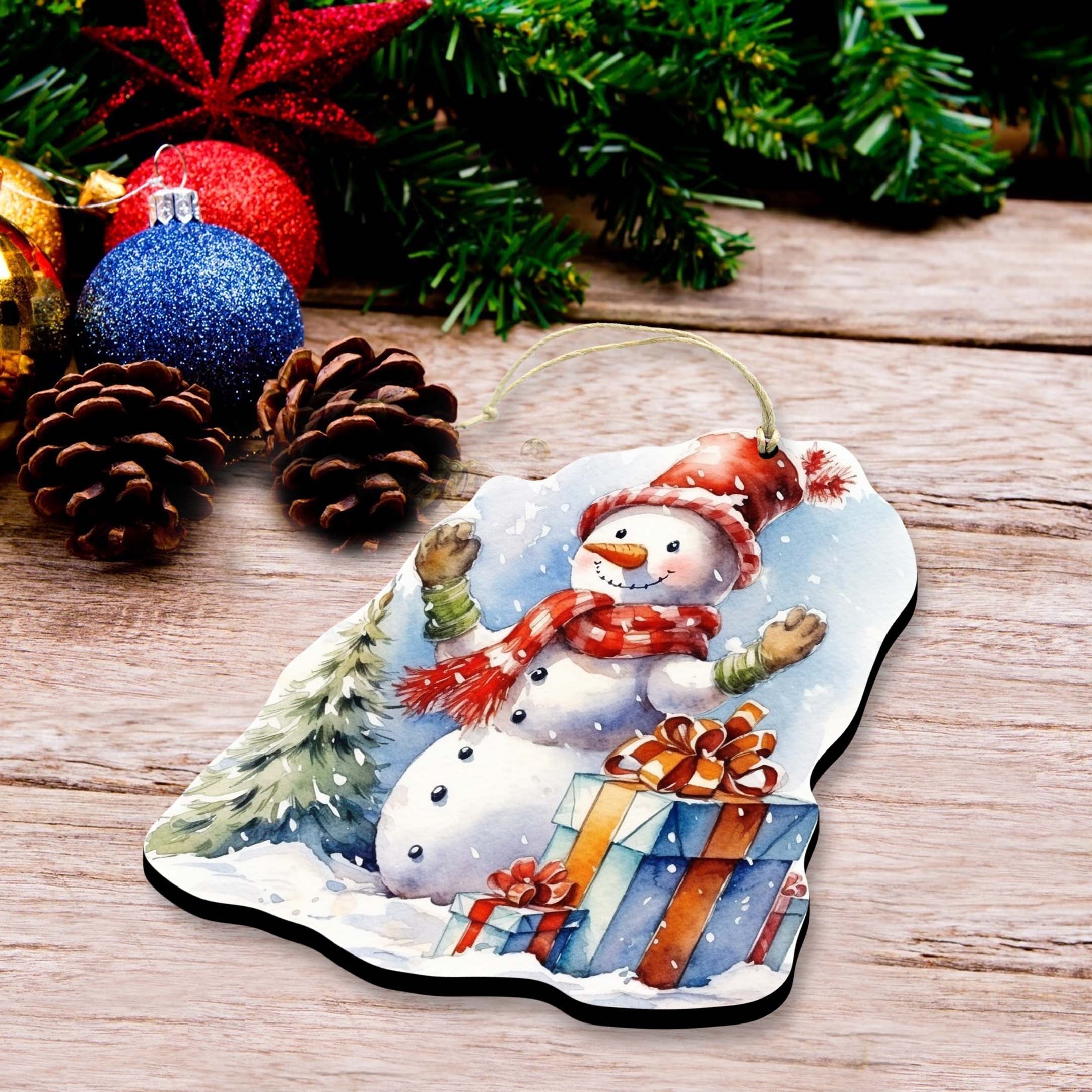 Christmas Is Here Decorative Wooden Ornaments Set of 3 by G. Debrekht - Christmas Decor - 8091028-S3