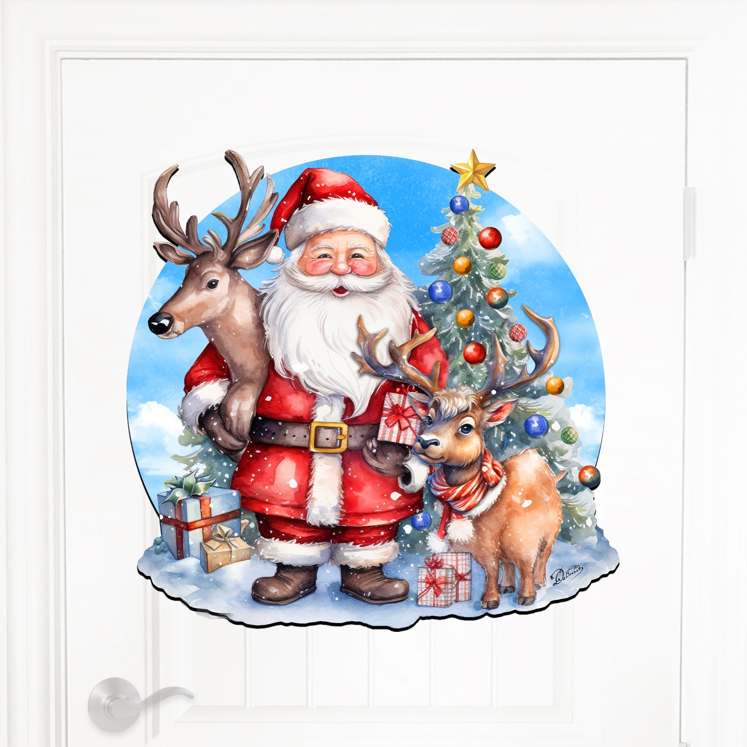 Santa with Reindeers Holiday Door Decor by G. Debrekht - Christmas Decor - 8611032H