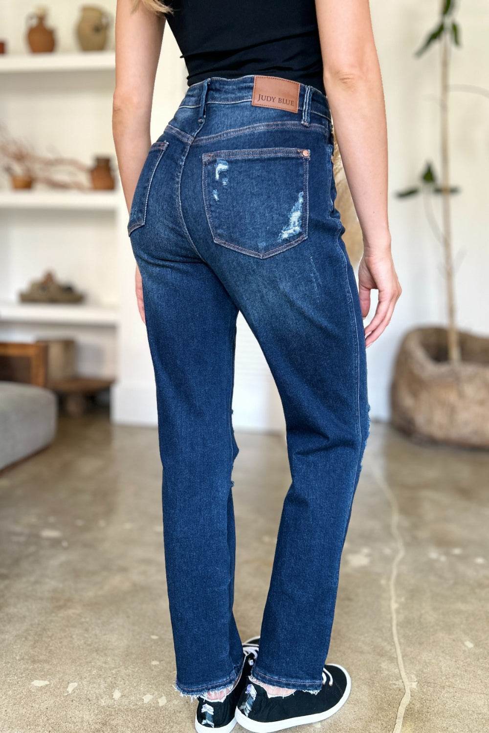 Judy Blue Full Size High Waist Rigid Magic Heavy Destroy Straight Women Jeans