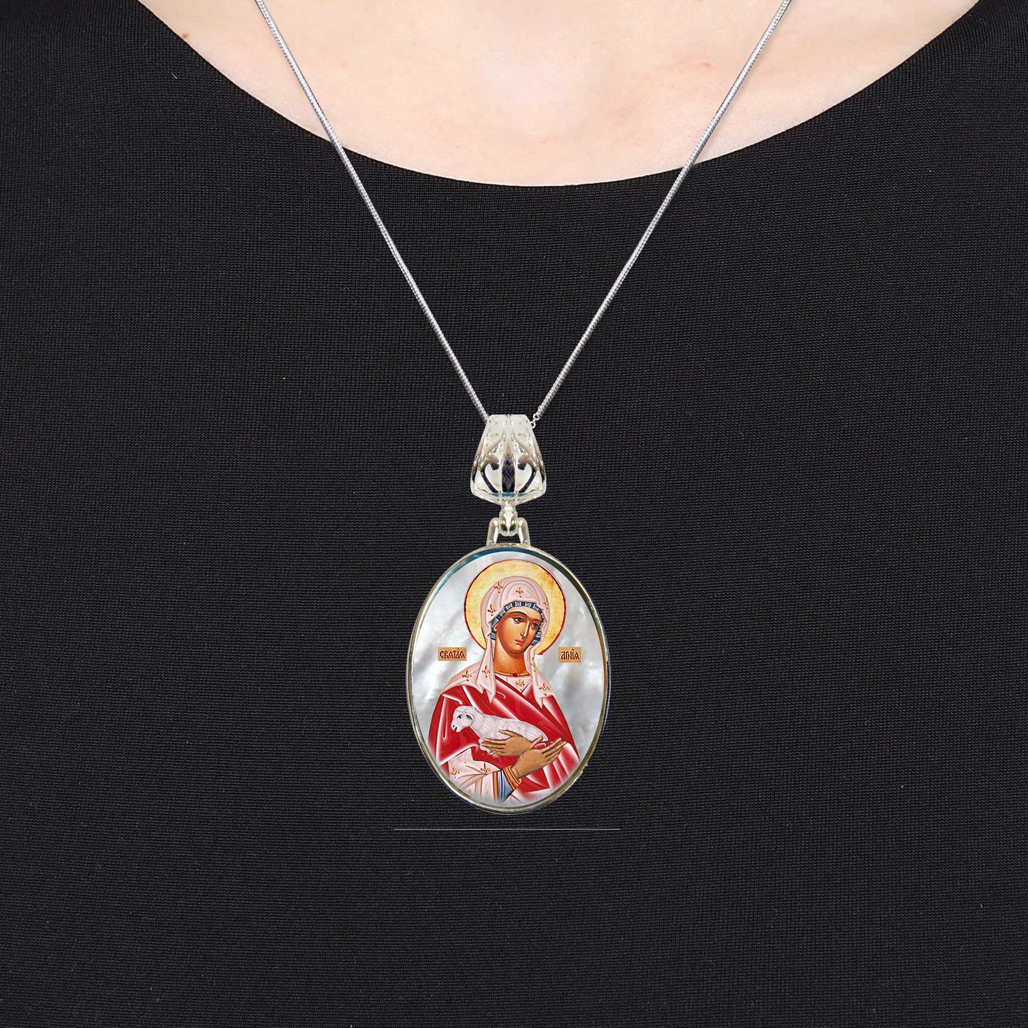 Icon of The Virgin Mary Silver Plated Mother of Pearl Necklace Jewelry - 43025