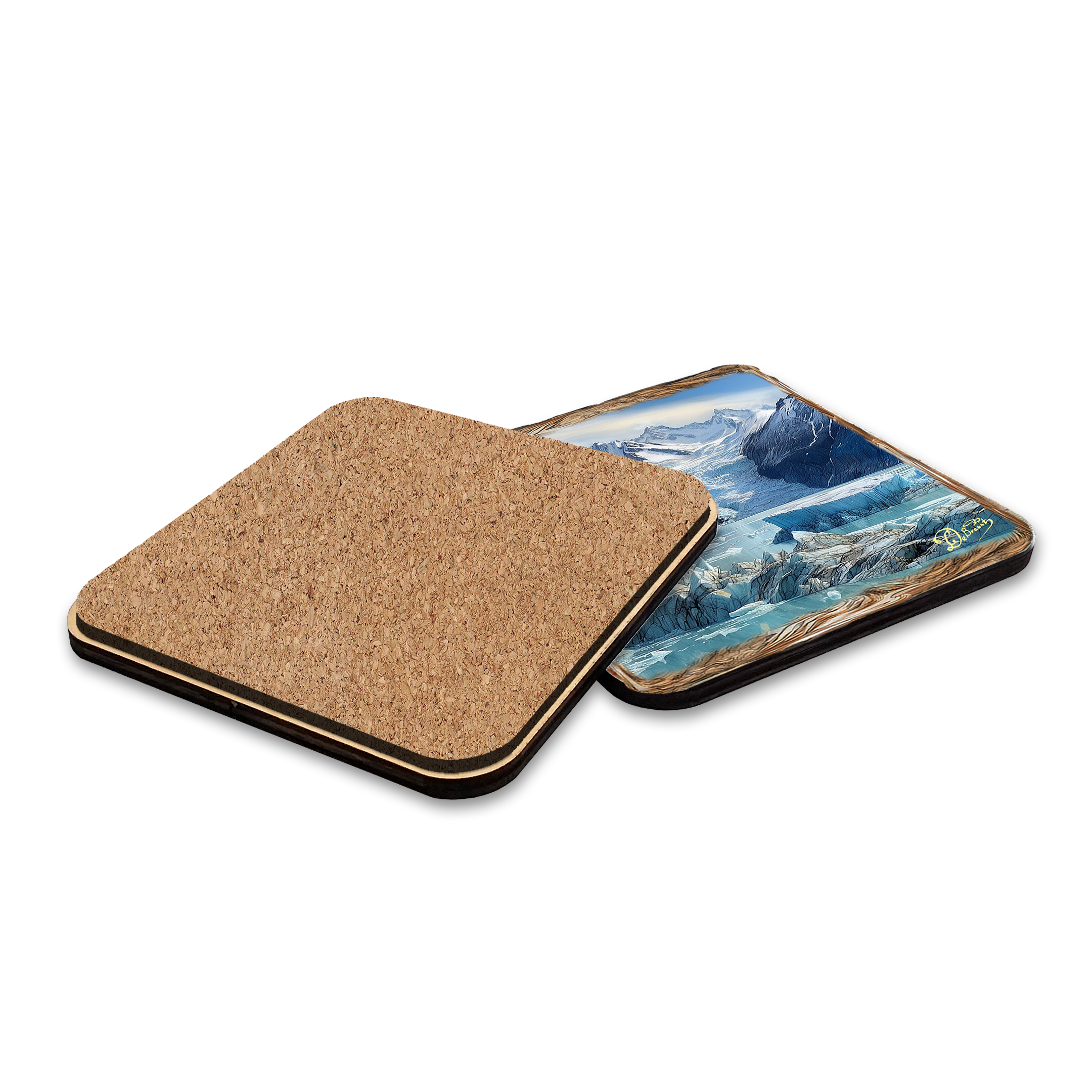 Glacier's Majesty Wooden Cork Placemat and Coasters Gift Set of 7 by Nature Wonders Nature Wildlife Decor - 85402C-S7