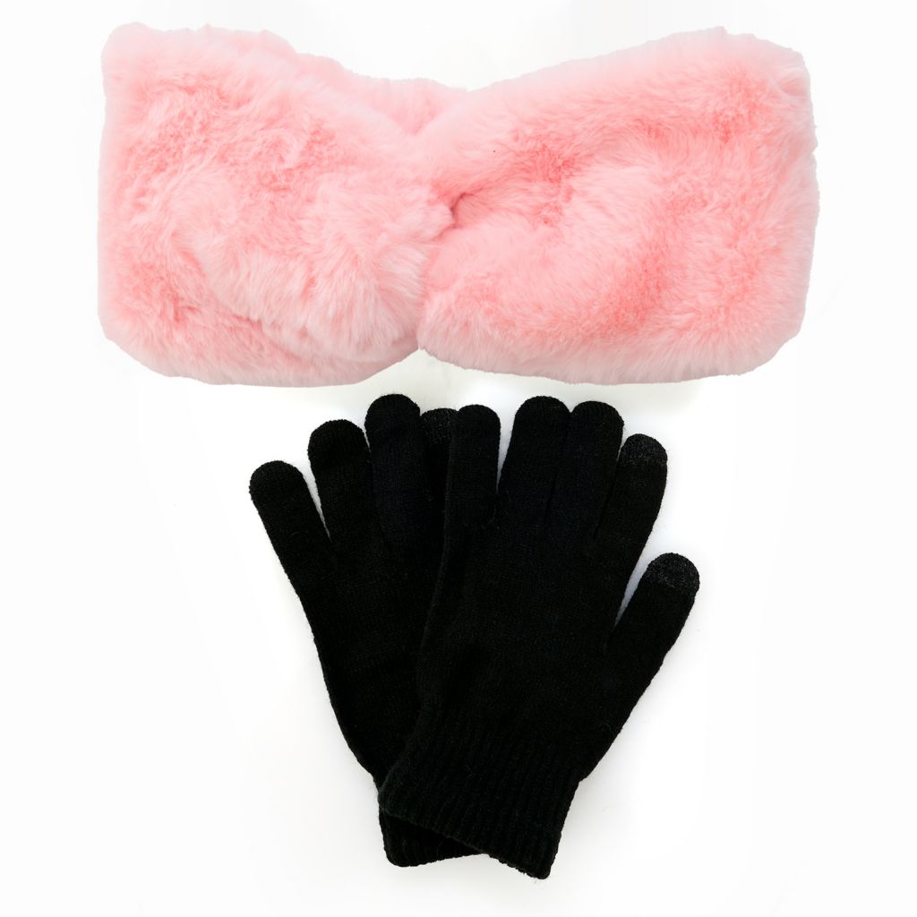 Daisy Fuentes Faux Fur Twist Headband & Touch Gloves Set by Steals
