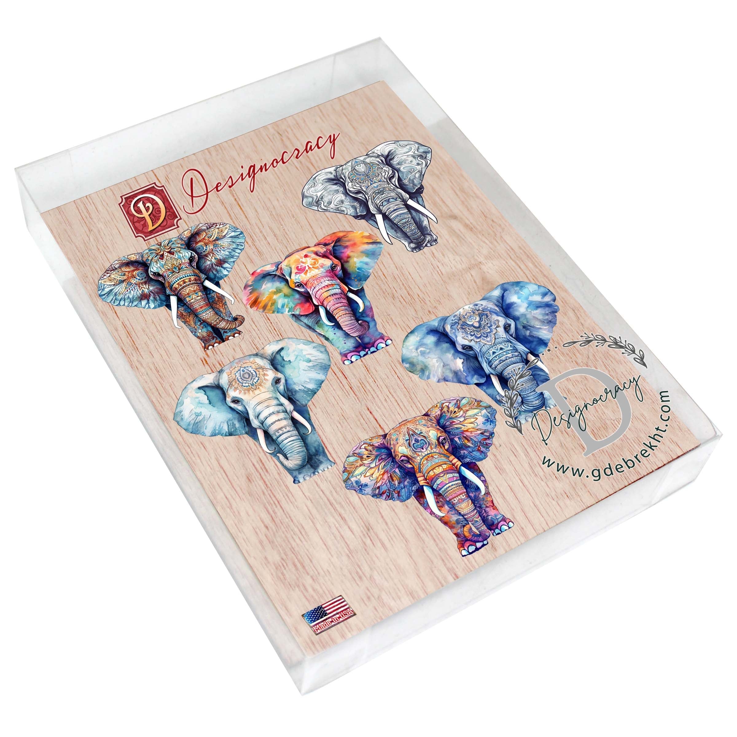Elephants Decorative Wooden Magnets Set of 6 by G. Debrekht - Wildlife Decor - 8090036G-S6