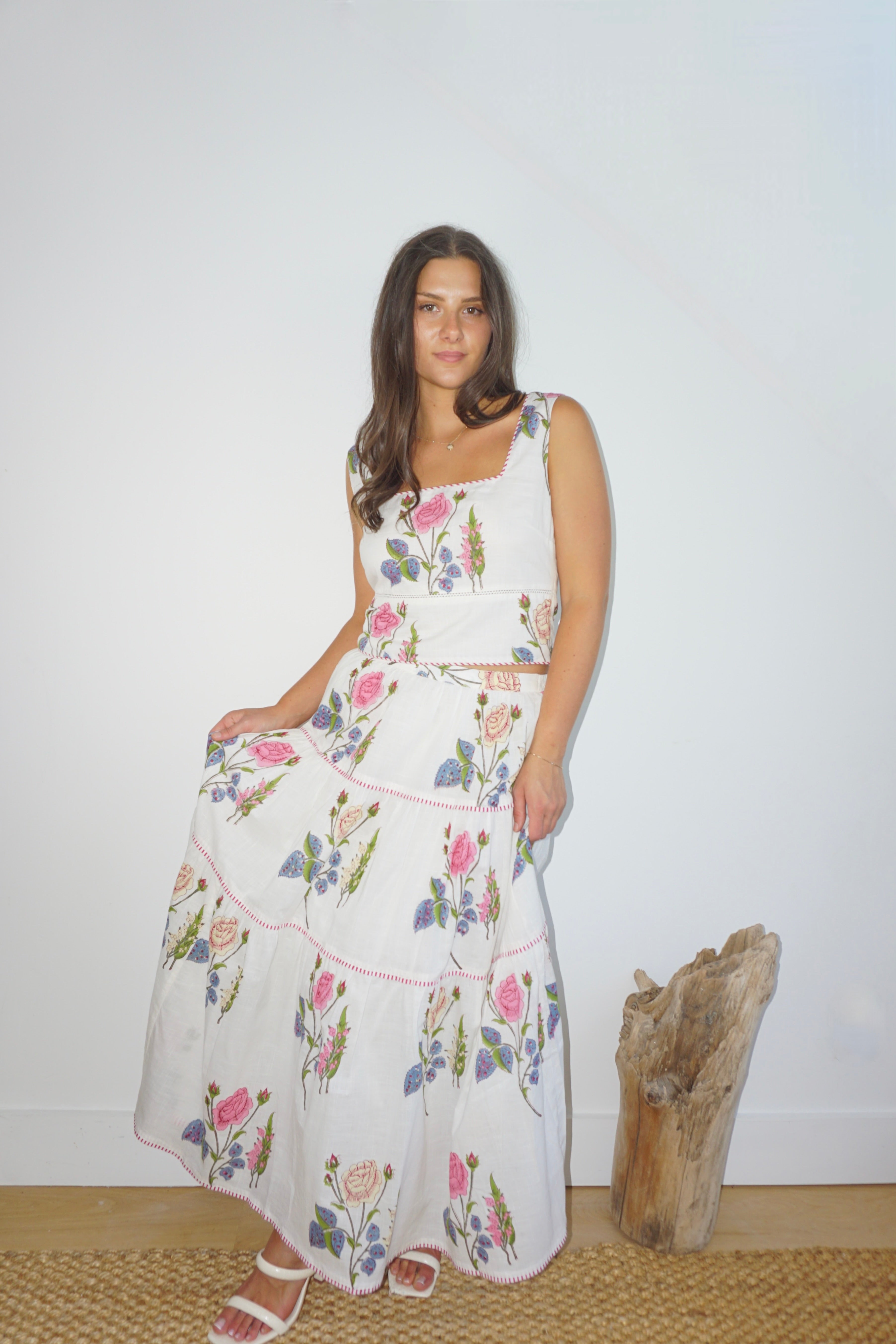 Drue Tiered Skirt in Multi Rosette