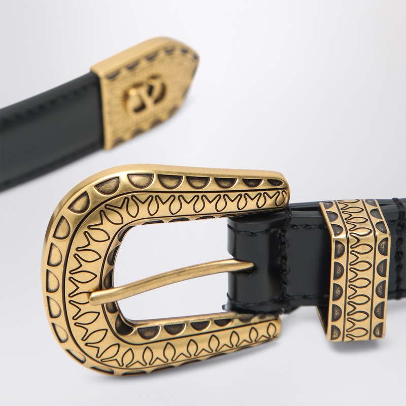 Valentino Garavani Black Vlogo Signature Belt In Polished Calfskin Men