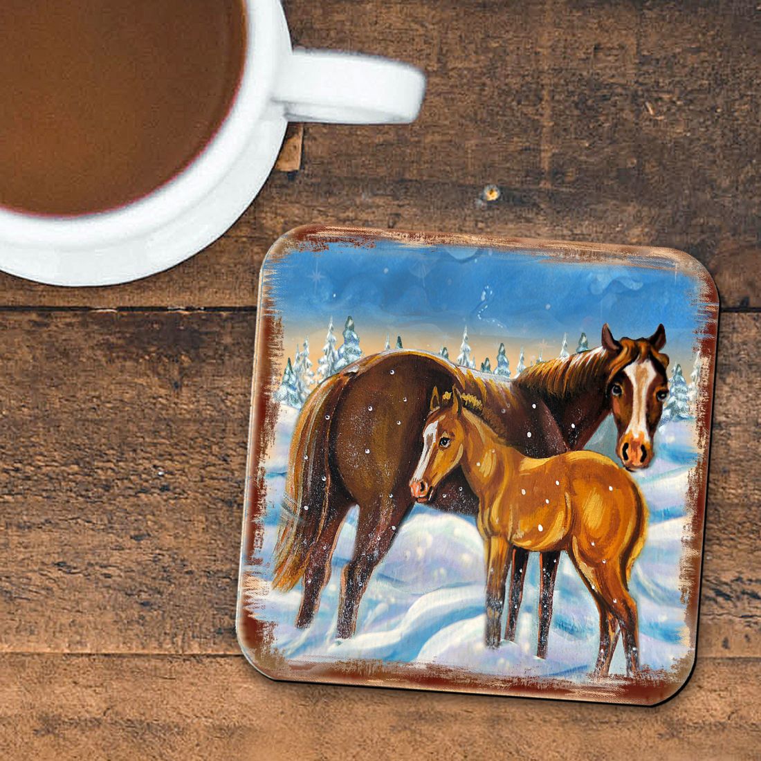 Horsey Wooden Cork Coasters Gift Set of 4 by Nature Wonders - Nature Wildlife Decor - 95218C-S4