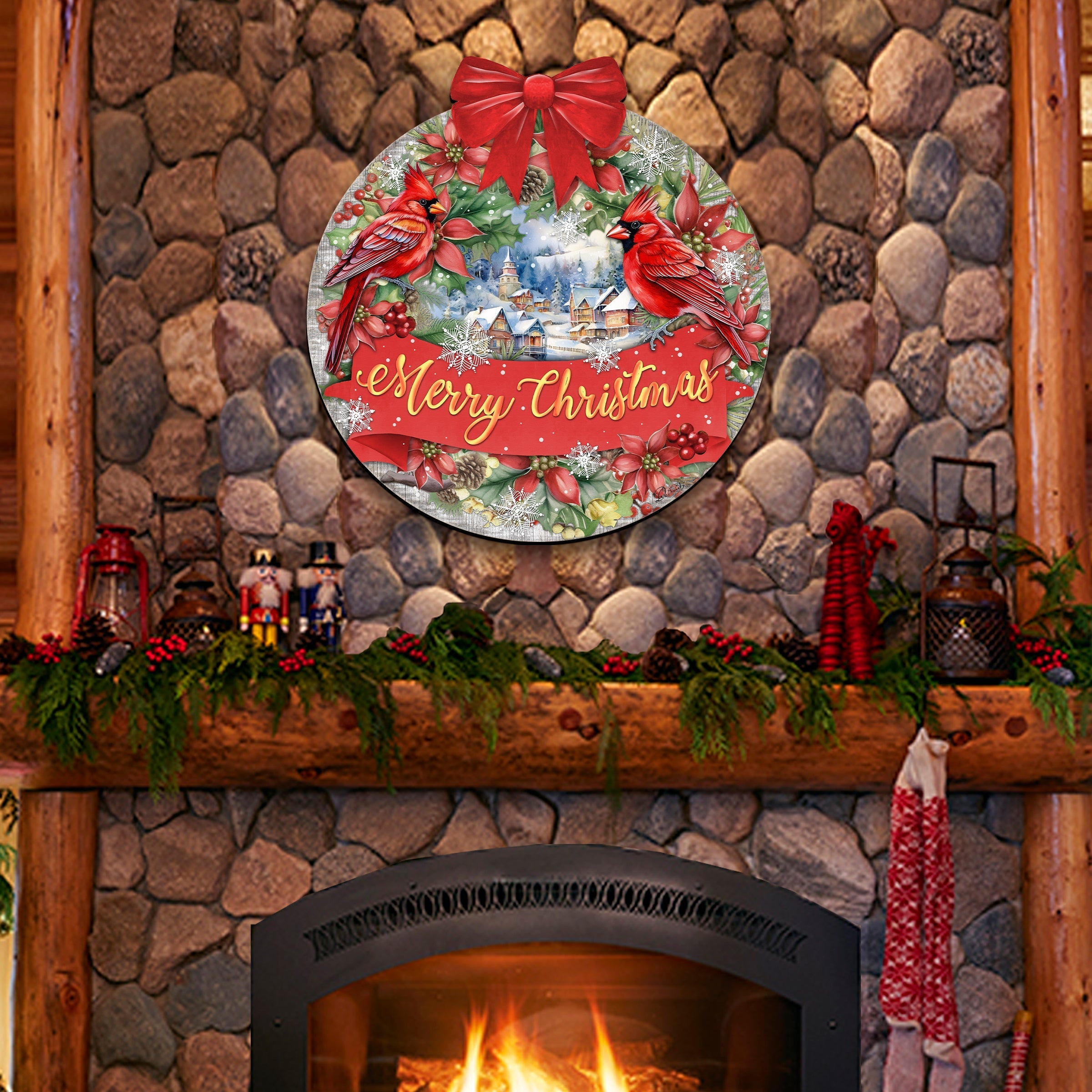 Merry Christmas Front Door Welcome Sign, Wooden Front Porch Decor by G. Debrekht Christmas Decor - 933121H