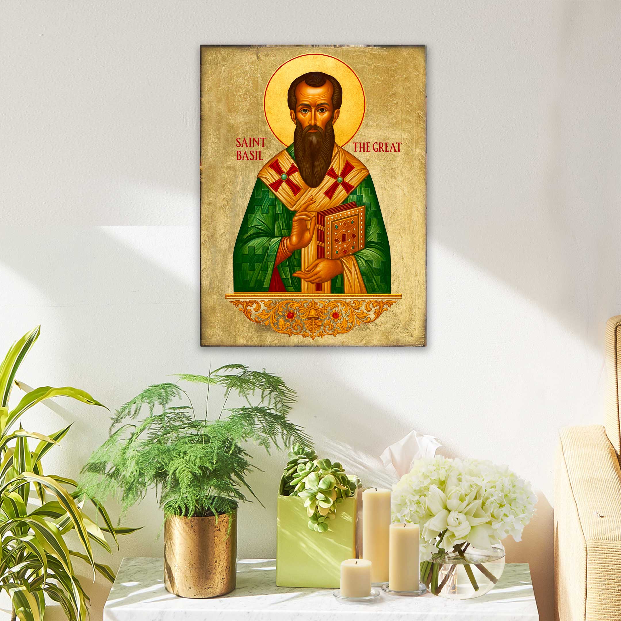 Saint Basil Wooden Gold Plated Religious Christian Sacred Icon - Inspirational Icon Decor - 85053