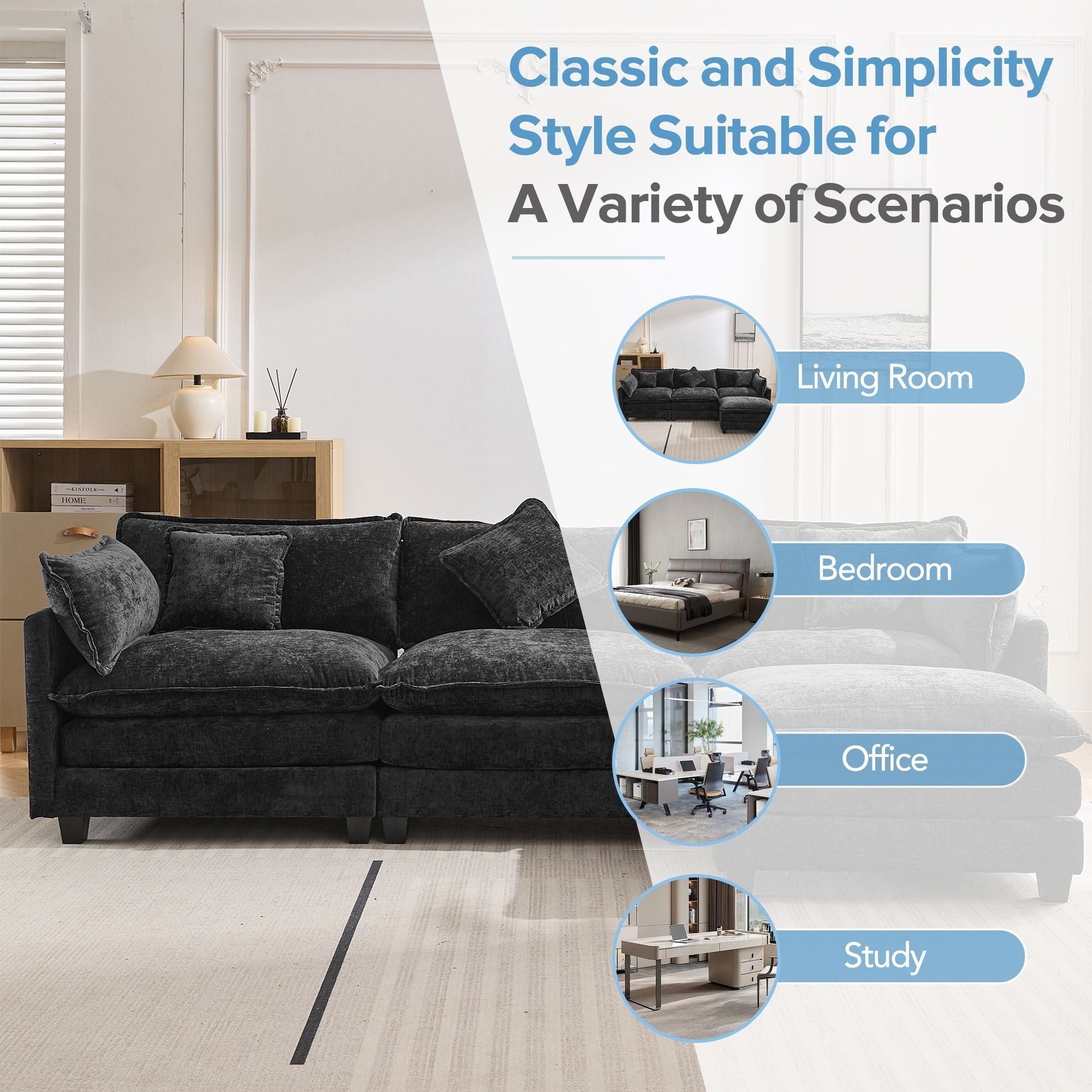 7DAY'S 112.2\" L-Shape Chenille Upholstered Sofa for Living Room Modern Luxury Sofa Couch with Ottoman and 5 Pillows for Living Room