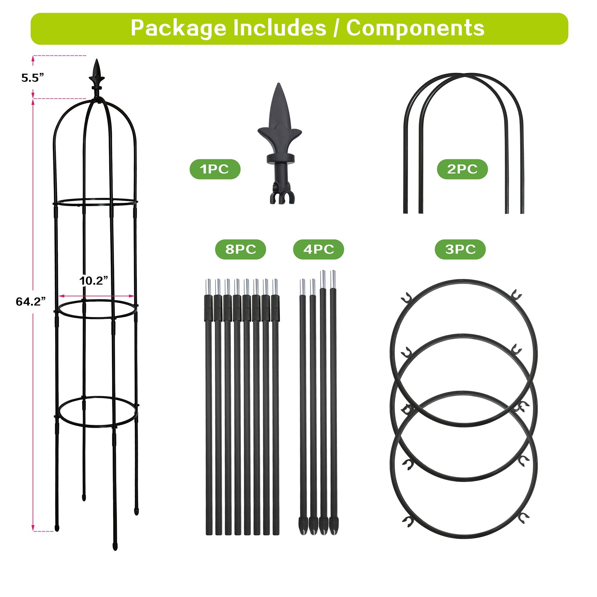 7DAY'S 6.2ft Garden Obelisk Trellis; Lightweight Rustproof Plastic Coated Metal Tall Tower Trellis Stand