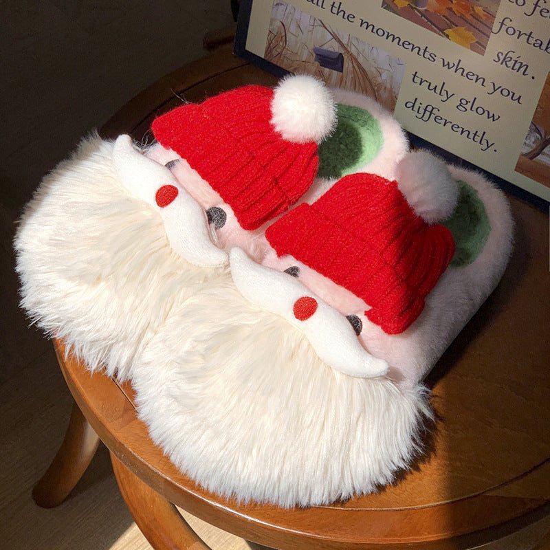 7DAY'S Cute Christmas Santa Claus Home Slippers Winter Warm Indoor Non-slip Floor Plush Shoes For Women
