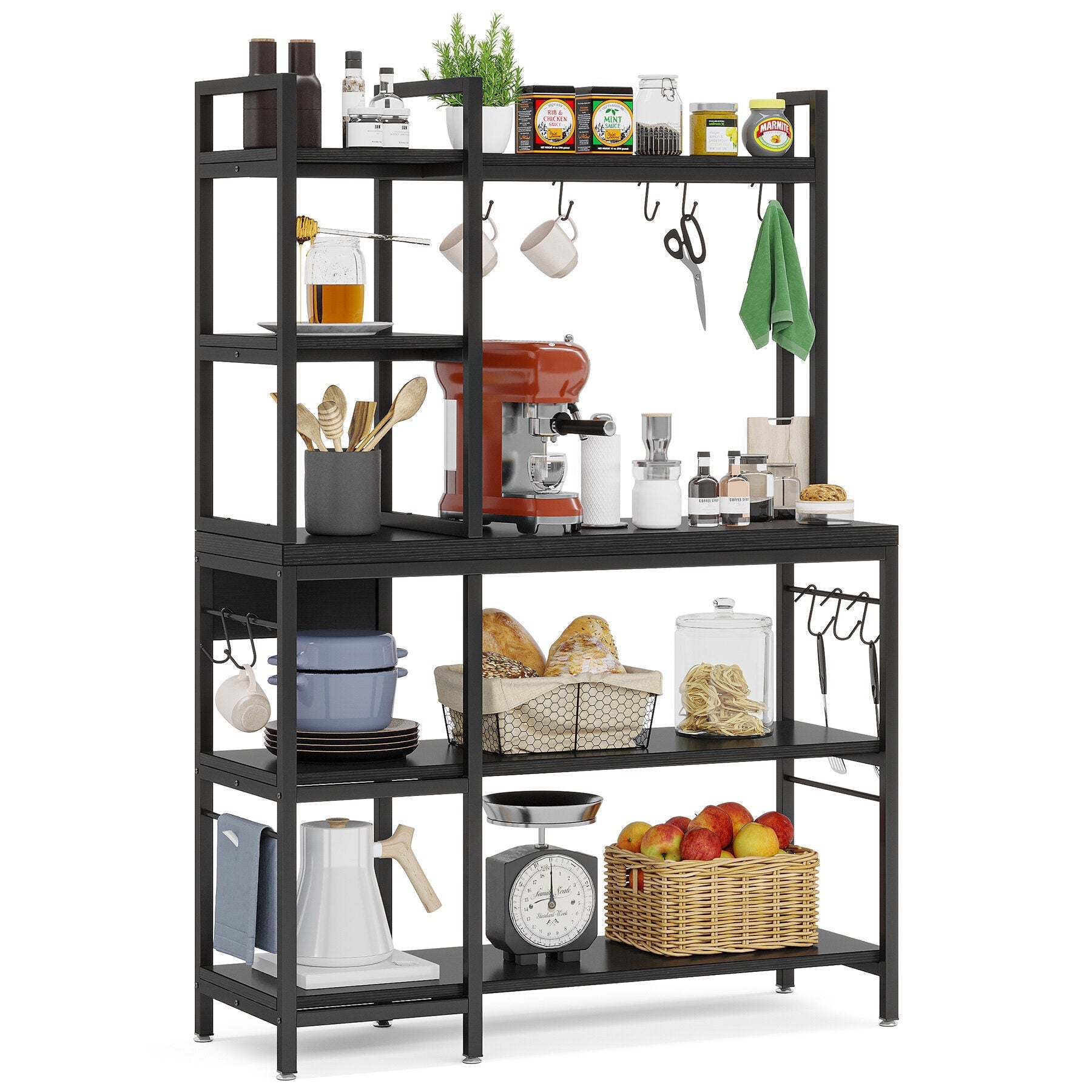 7DAY'S Kitchen Baker's Rack, 5-Tier Utility Storage Shelf with Hutch