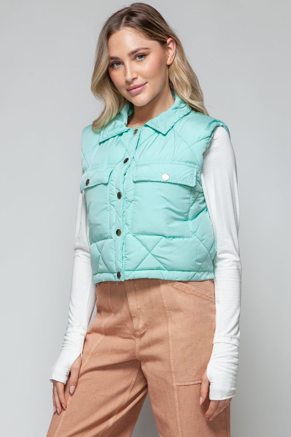 7DAY'S Snobbish Snap Down Quilted Crop Vest Size S to XL