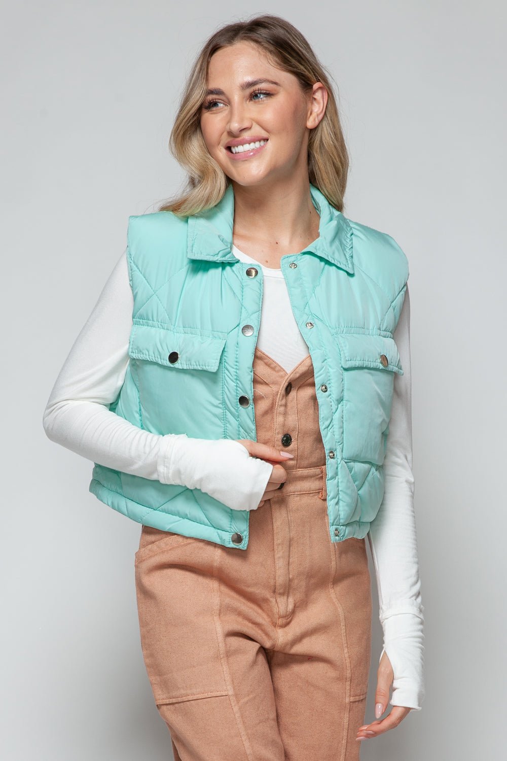 7DAY'S Snobbish Snap Down Quilted Crop Vest Size S to XL