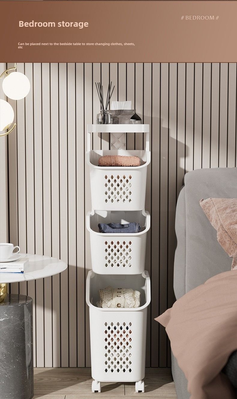 7DAY'S Stitched Laundry Basket Household Dirty Clothes Storage Basket Bathroom Partition Floor to Floor Shelf Narrow
