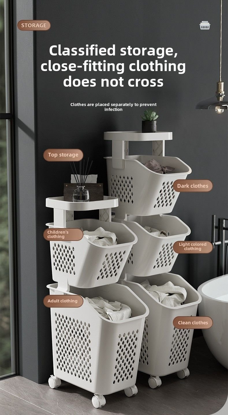 7DAY'S Stitched Laundry Basket Household Dirty Clothes Storage Basket Bathroom Partition Floor to Floor Shelf Narrow