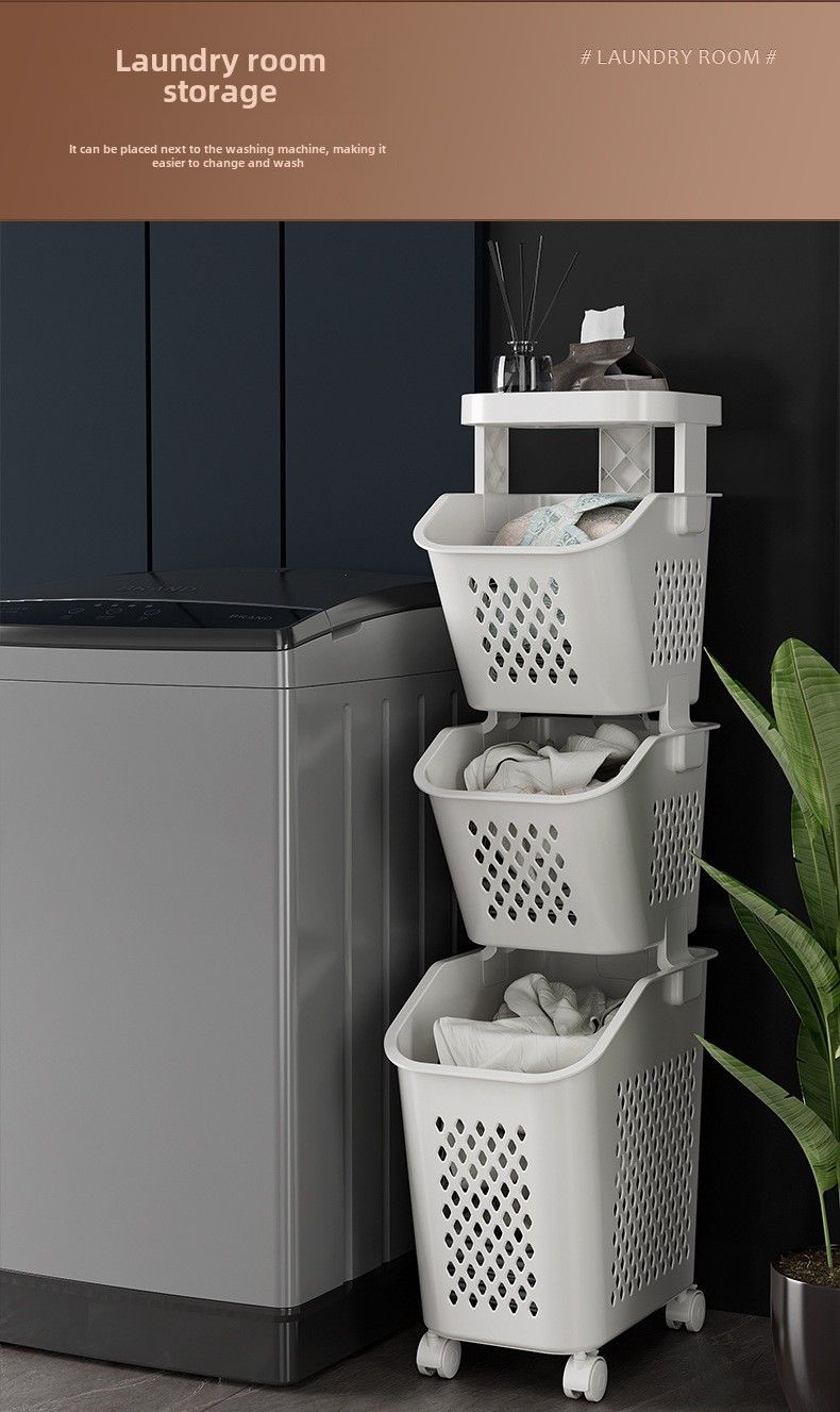 7DAY'S Stitched Laundry Basket Household Dirty Clothes Storage Basket Bathroom Partition Floor to Floor Shelf Narrow