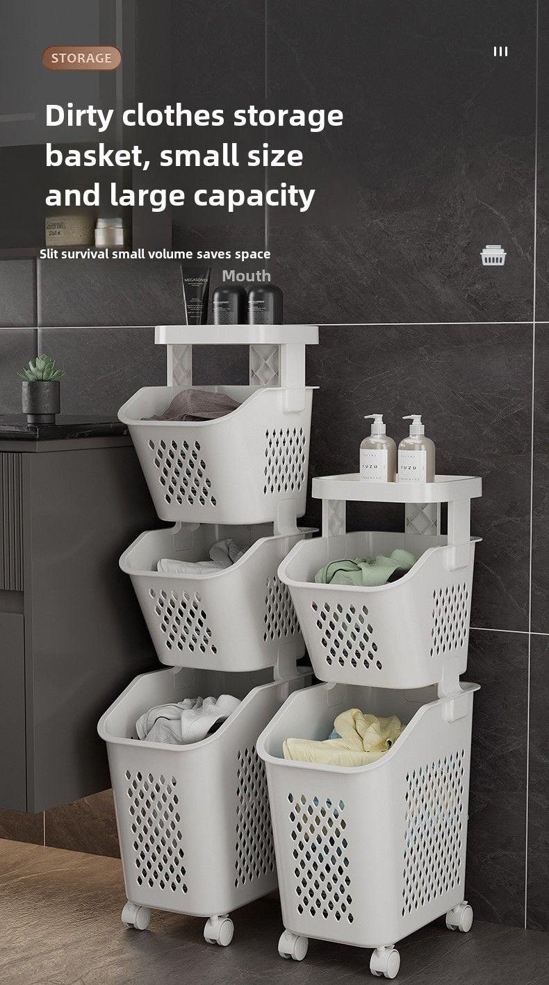 7DAY'S Stitched Laundry Basket Household Dirty Clothes Storage Basket Bathroom Partition Floor to Floor Shelf Narrow