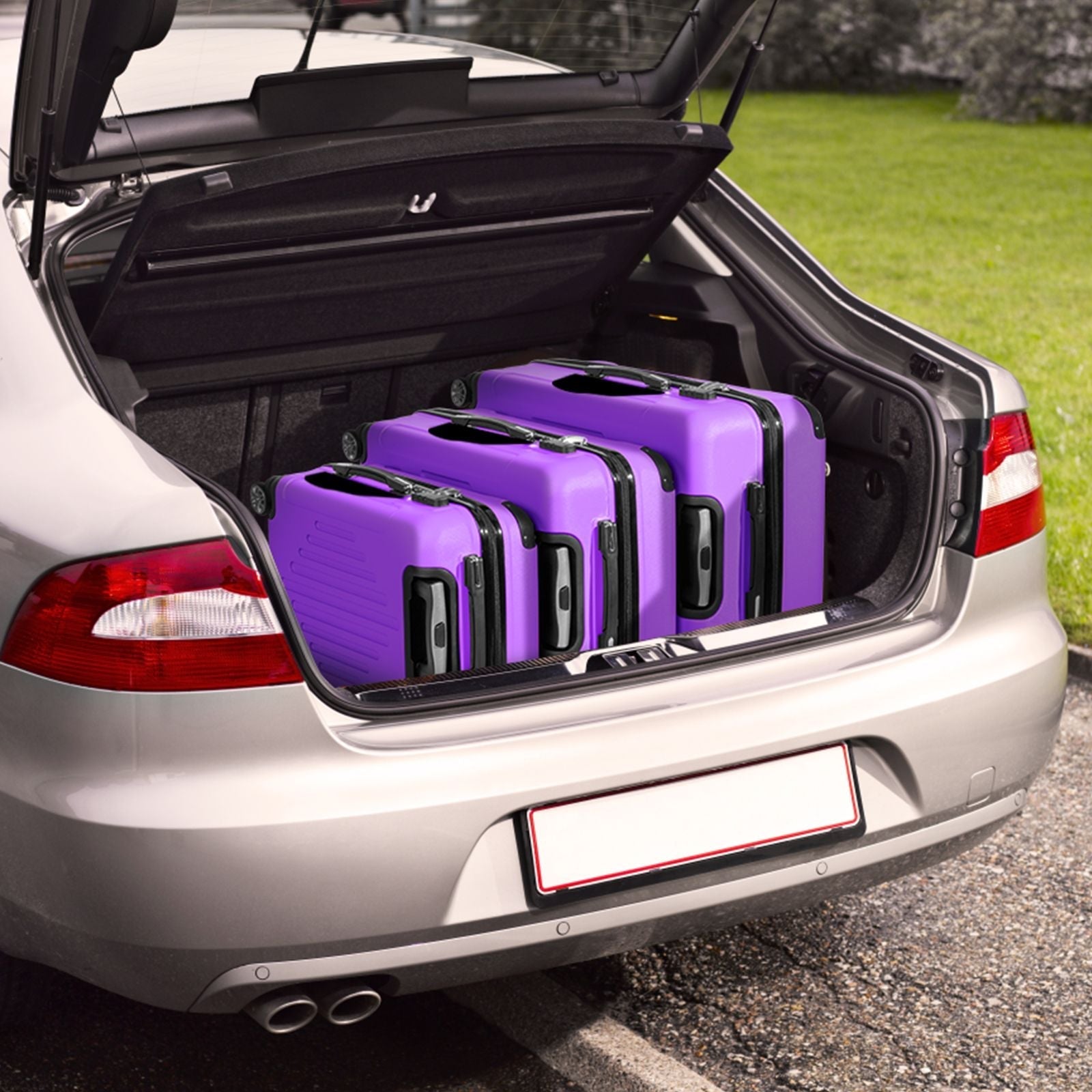 7DAY'S Trolley 3-Piece Suitcase Set, Carry-On Suitcase Set Hard Shell Lightweight Spinner with TSA Lock, Purple, Green, Yellow, Blue