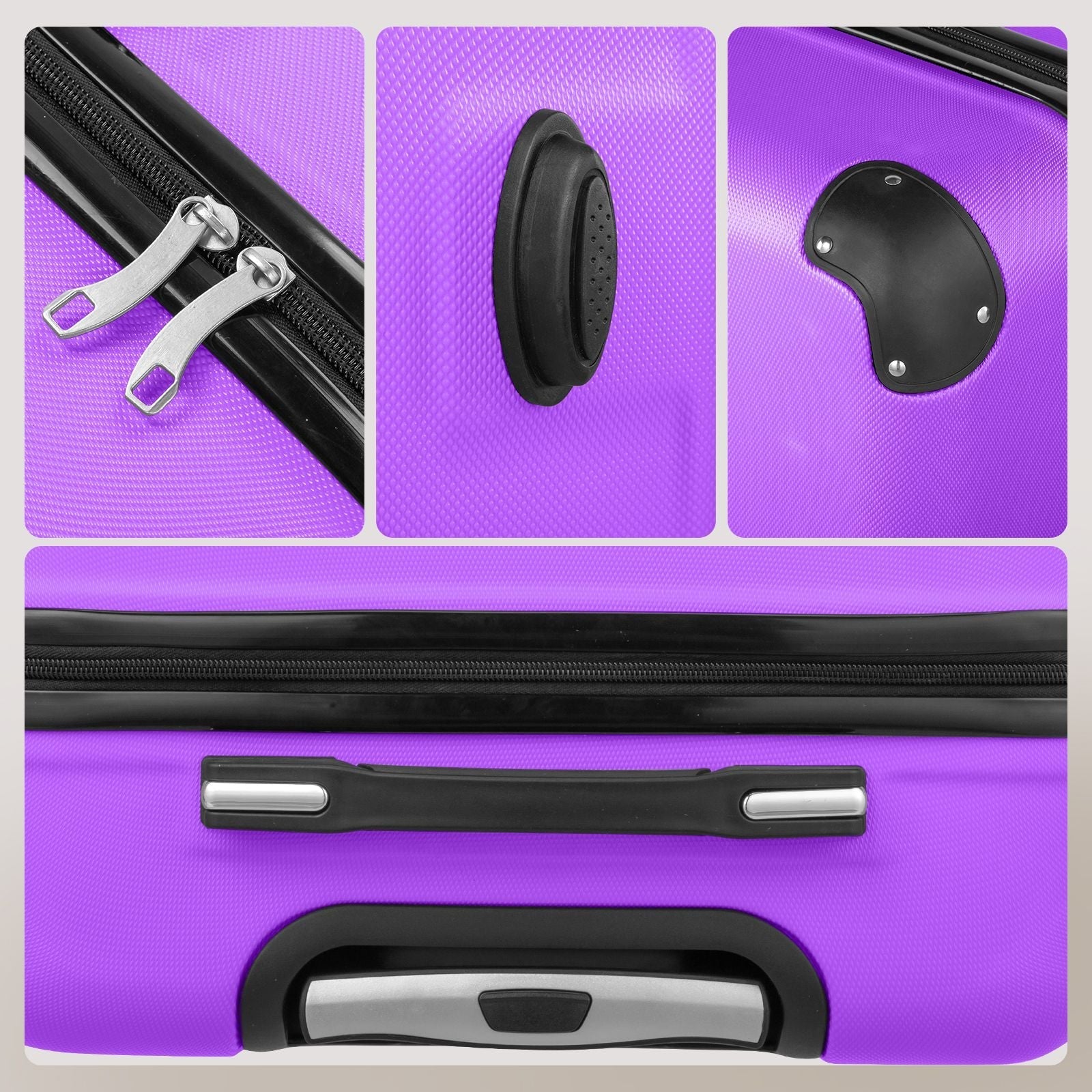 7DAY'S Trolley 3-Piece Suitcase Set, Carry-On Suitcase Set Hard Shell Lightweight Spinner with TSA Lock, Purple, Green, Yellow, Blue