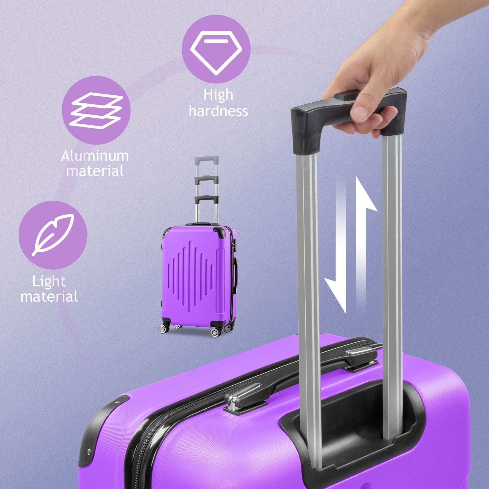 7DAY'S Trolley 3-Piece Suitcase Set, Carry-On Suitcase Set Hard Shell Lightweight Spinner with TSA Lock, Purple, Green, Yellow, Blue