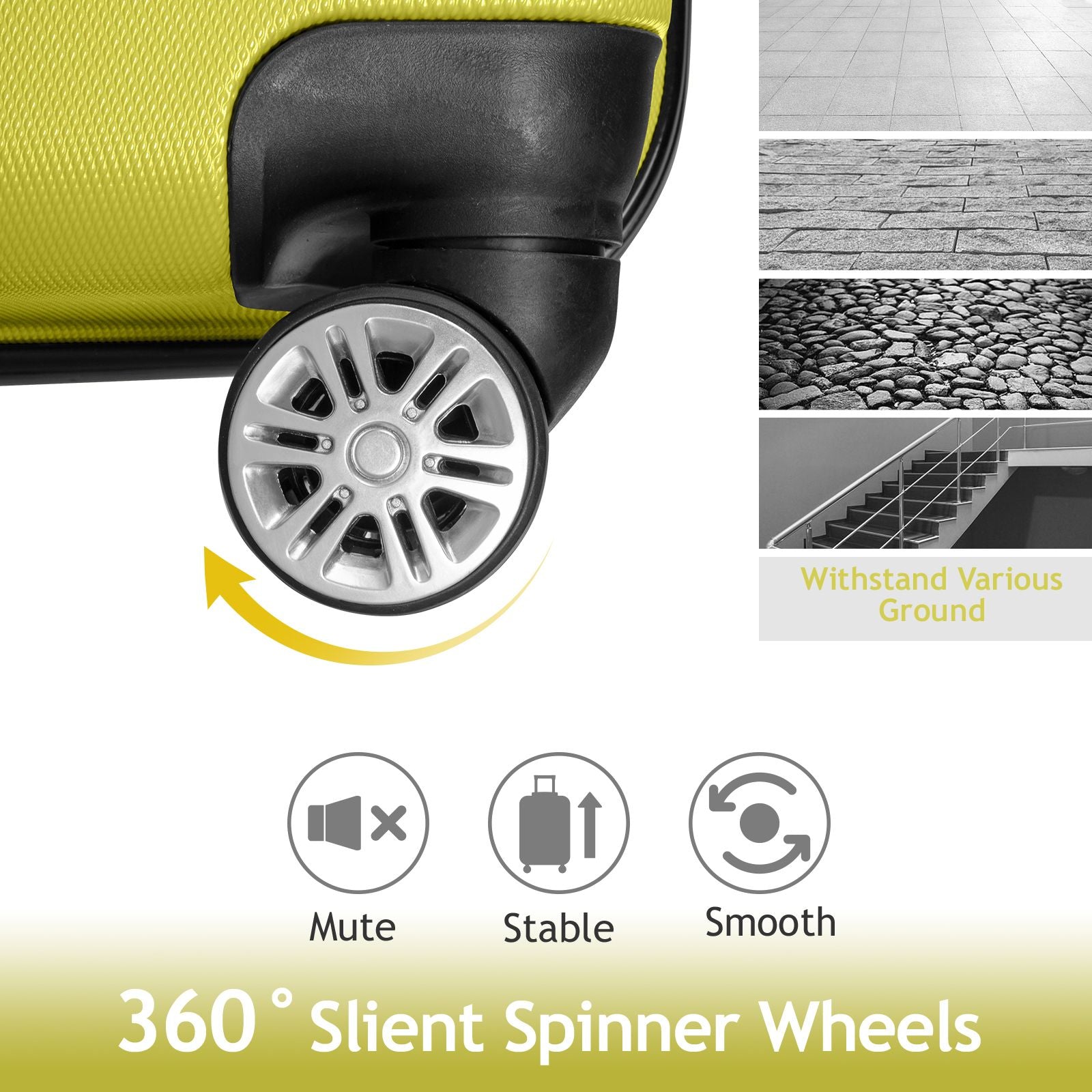 7DAY'S Trolley 3-Piece Suitcase Set, Carry-On Suitcase Set Hard Shell Lightweight Spinner with TSA Lock, Purple, Green, Yellow, Blue