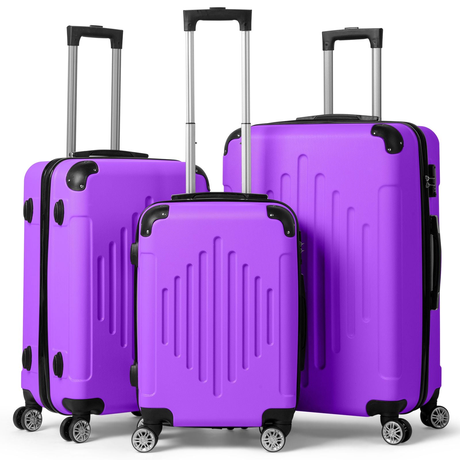 7DAY'S Trolley 3-Piece Suitcase Set, Carry-On Suitcase Set Hard Shell Lightweight Spinner with TSA Lock, Purple, Green, Yellow, Blue