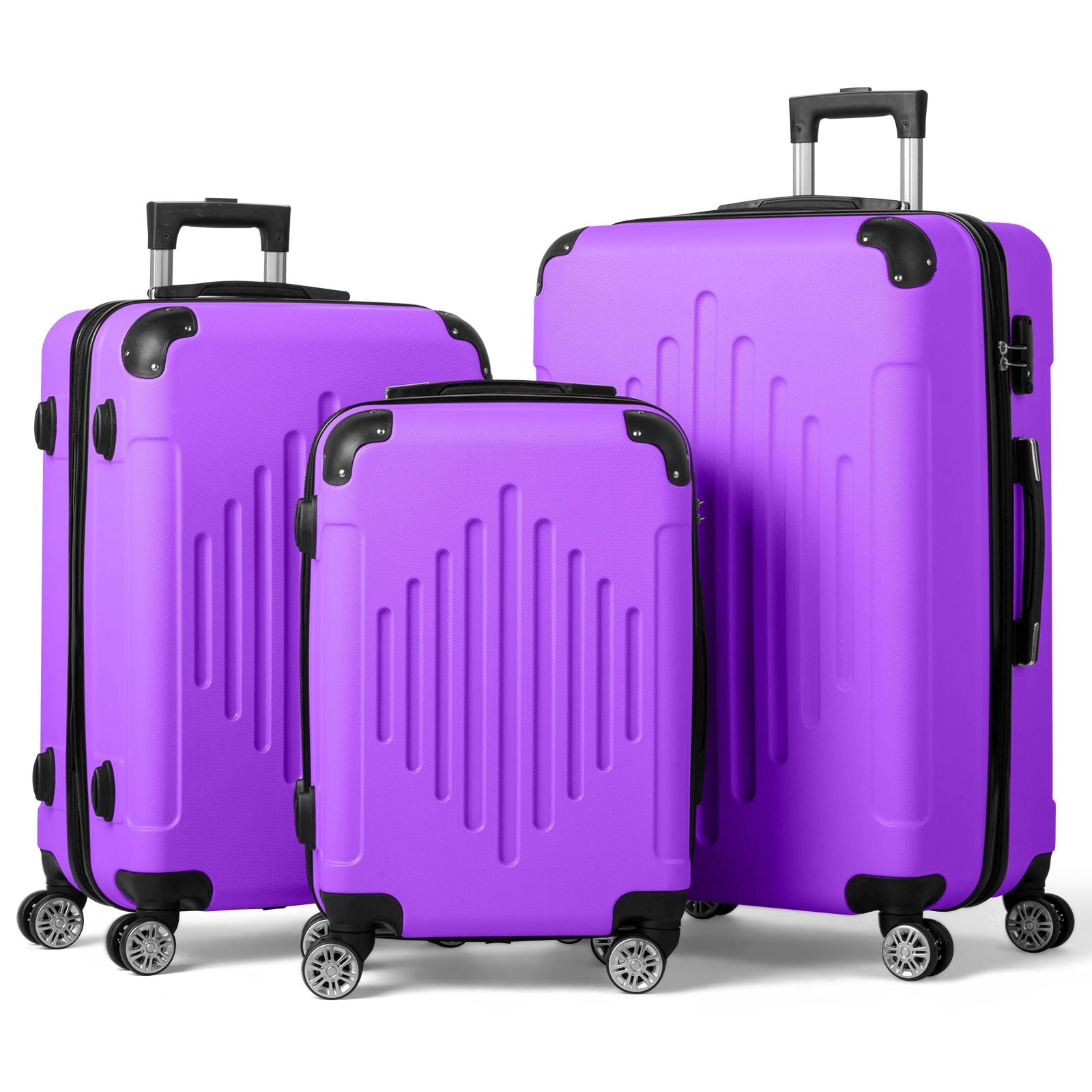 7DAY'S Trolley 3-Piece Suitcase Set, Carry-On Suitcase Set Hard Shell Lightweight Spinner with TSA Lock, Purple, Green, Yellow, Blue