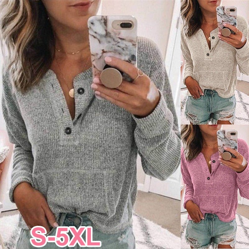 7DAY'S Women Winter Solid Color Button Long Sleeve Shirt T-shirt