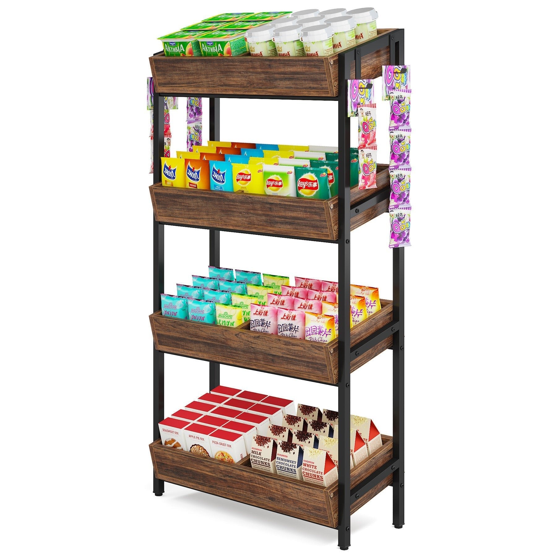 7DAY'S Wood Fruit Vegetable Storage Rack Stand, 4-Tier Storage Organizer