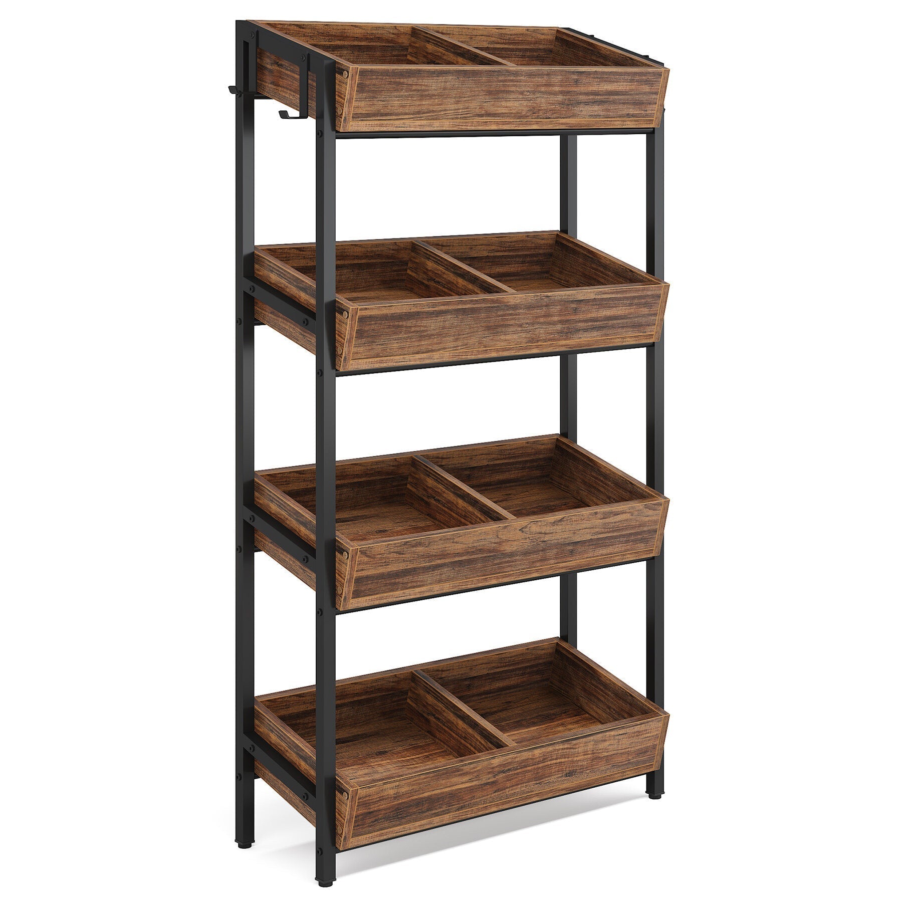 7DAY'S Wood Fruit Vegetable Storage Rack Stand, 4-Tier Storage Organizer