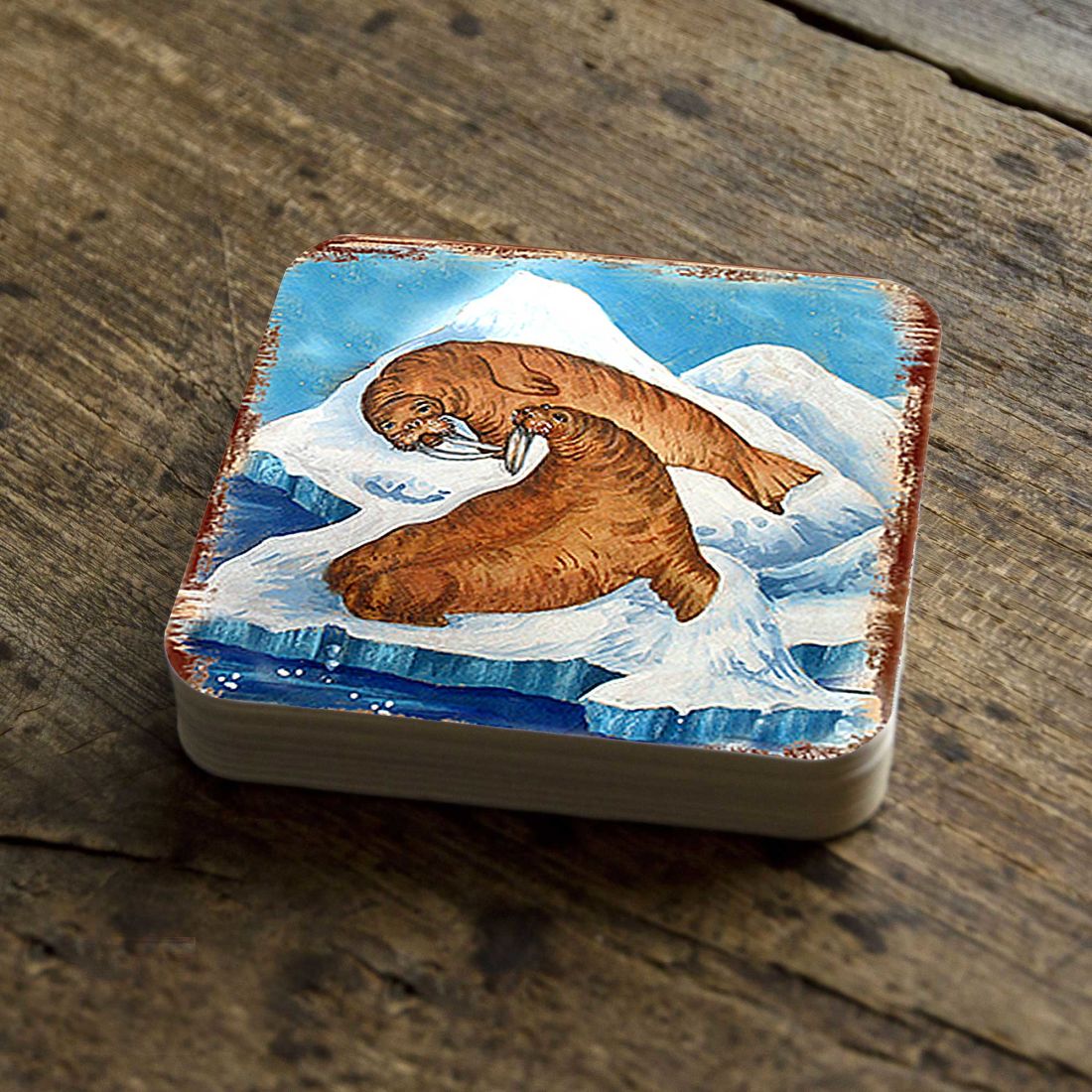 Sea Lions Wooden Cork Coasters Gift Set of 4 by Nature Wonders - Coastal Wildlife Decor - 95377C-S4