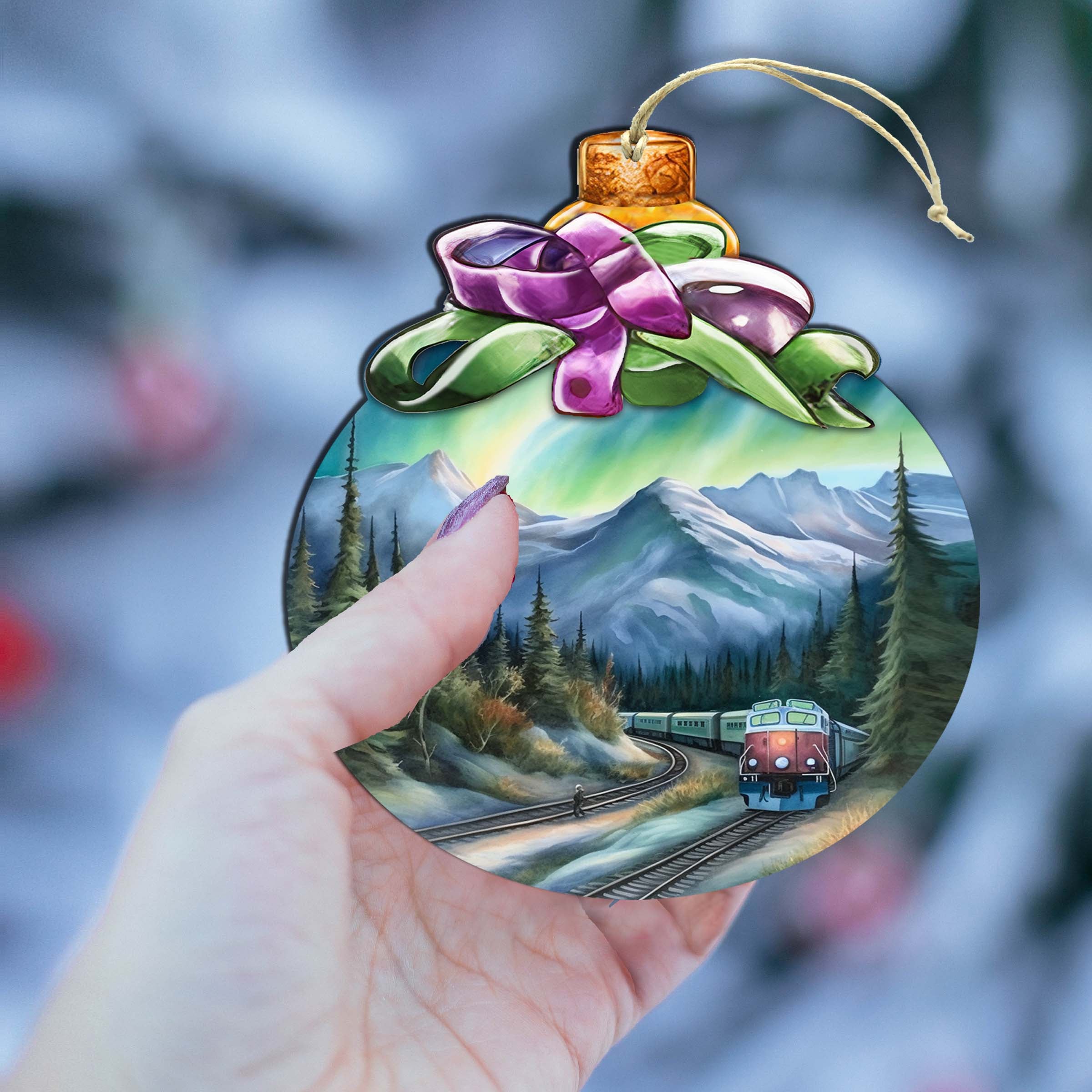 Mountain Glow Express Wooden Ornaments by G.Debrekht - Wildlife Holiday Decor - 870016