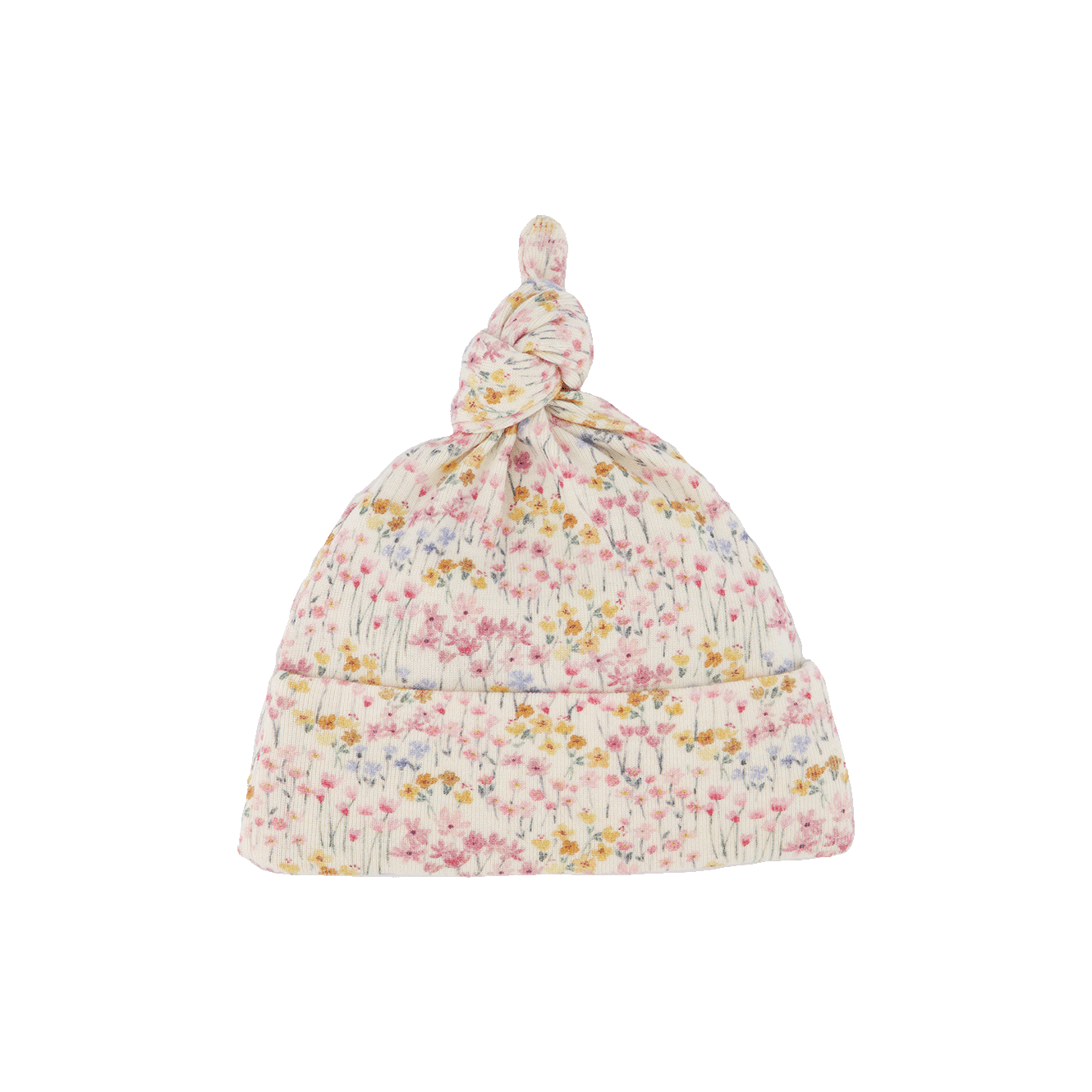 Cotton Knotted Beanie - Wildflower Mountain Print