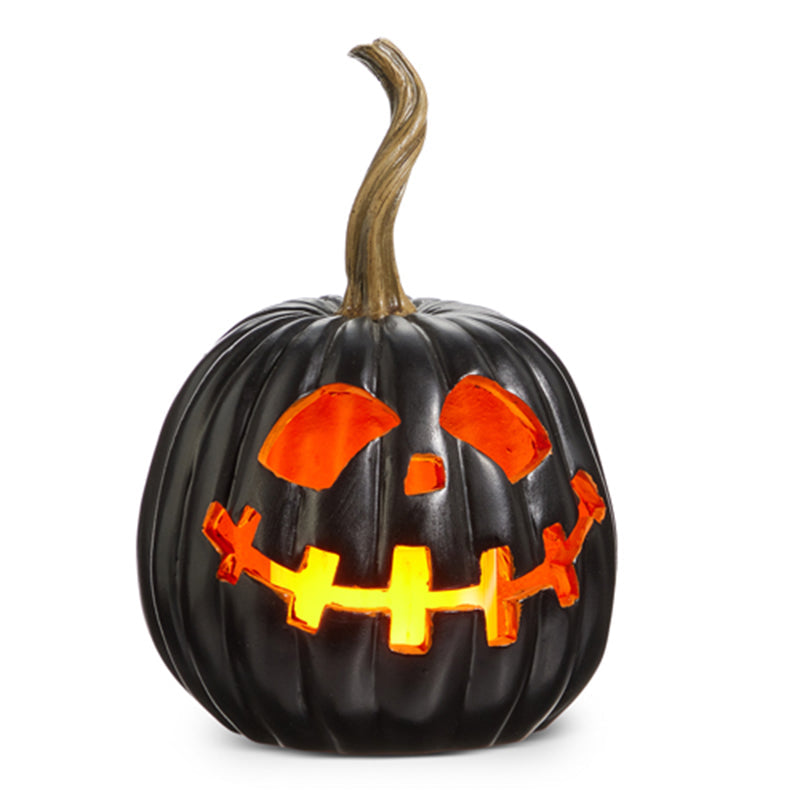 8" Lighted Black Jack O Lantern Halloween Display