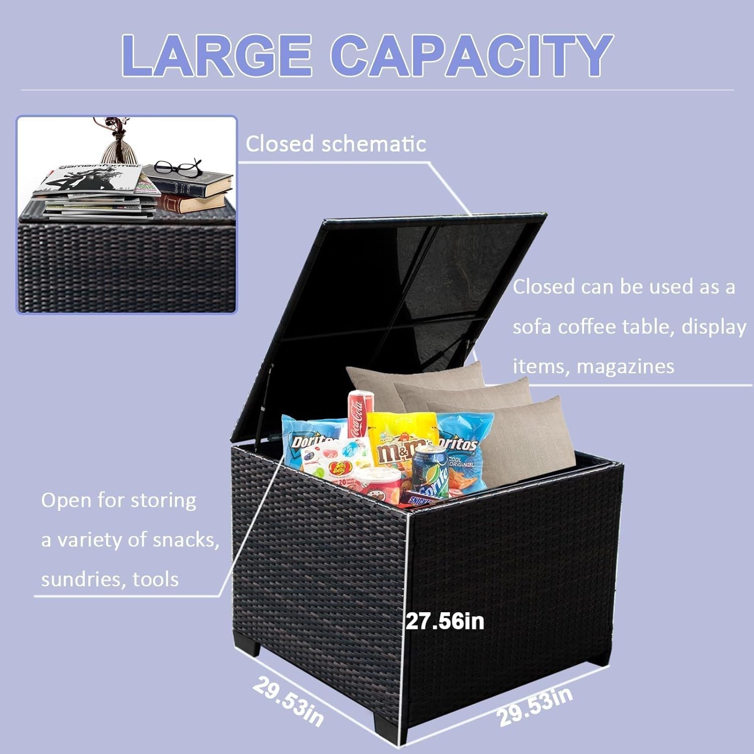 8-piece patio furniture set, all-weather outdoor wicker combination conversation sofa, rattan patio sofa with cushion and glass coffee table, with storage