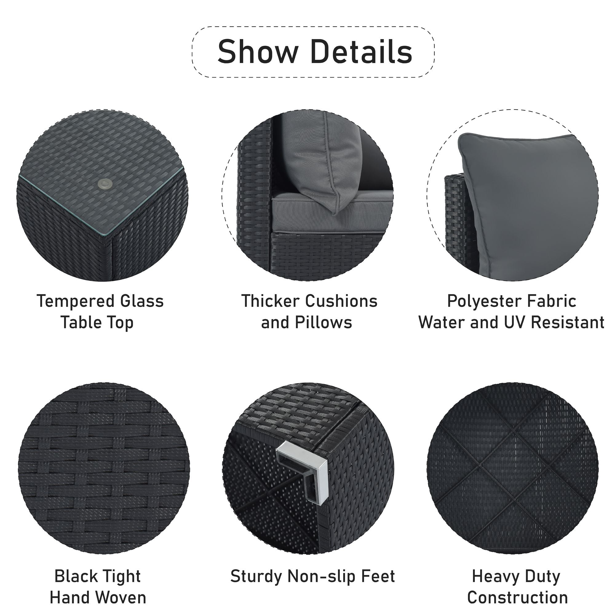 8-Pieces Outdoor Patio Furniture Sets;  Garden Conversation Wicker Sofa Set;  Single Sofa Combinable