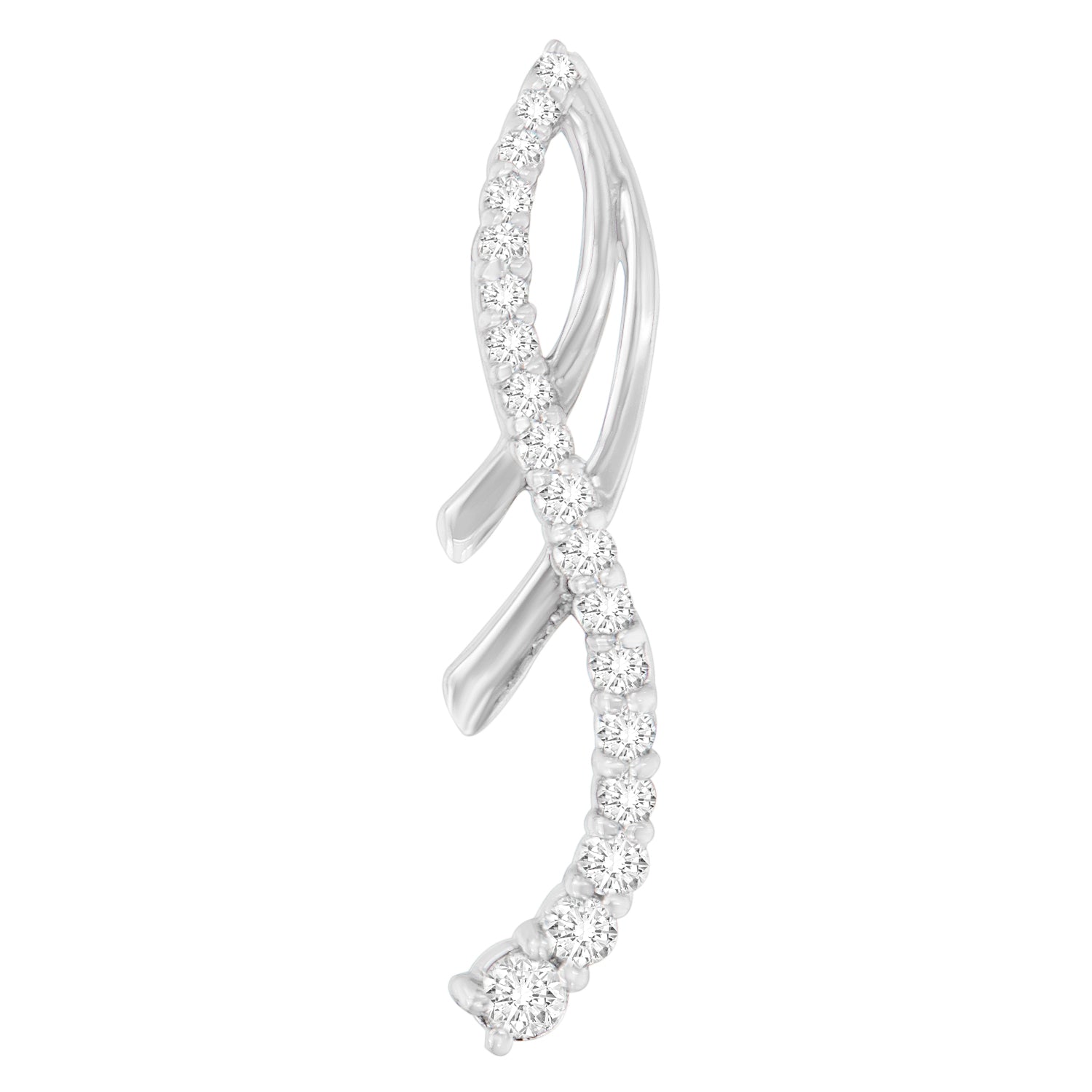 14K White Gold Round Cut Diamond Double-Loop Ribbon Pendant Necklace (0.5 Cttw, I-J Color, I2-I3 Clarity)