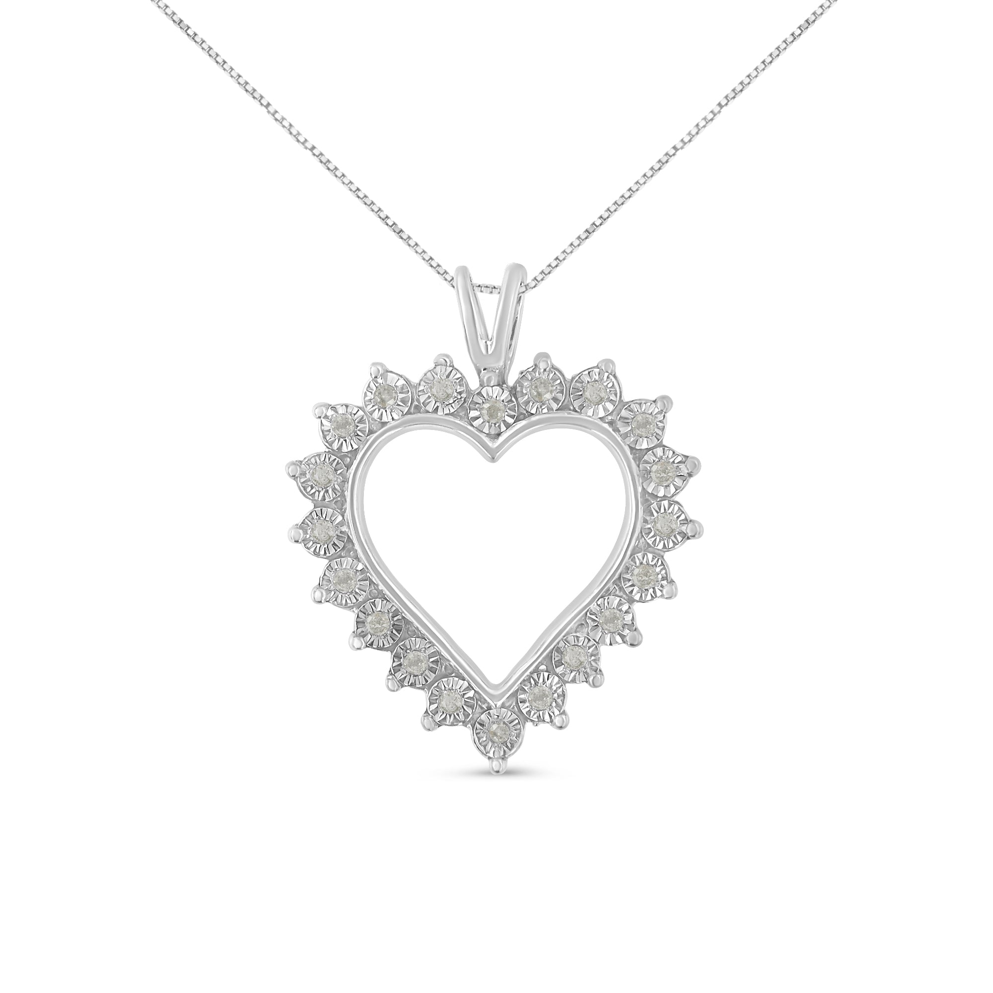 .925 Sterling Silver 1/10 Cttw 3-Prong Diamond Open Heart Pendant Necklace (I-J Color, I3 Clarity) - 18”