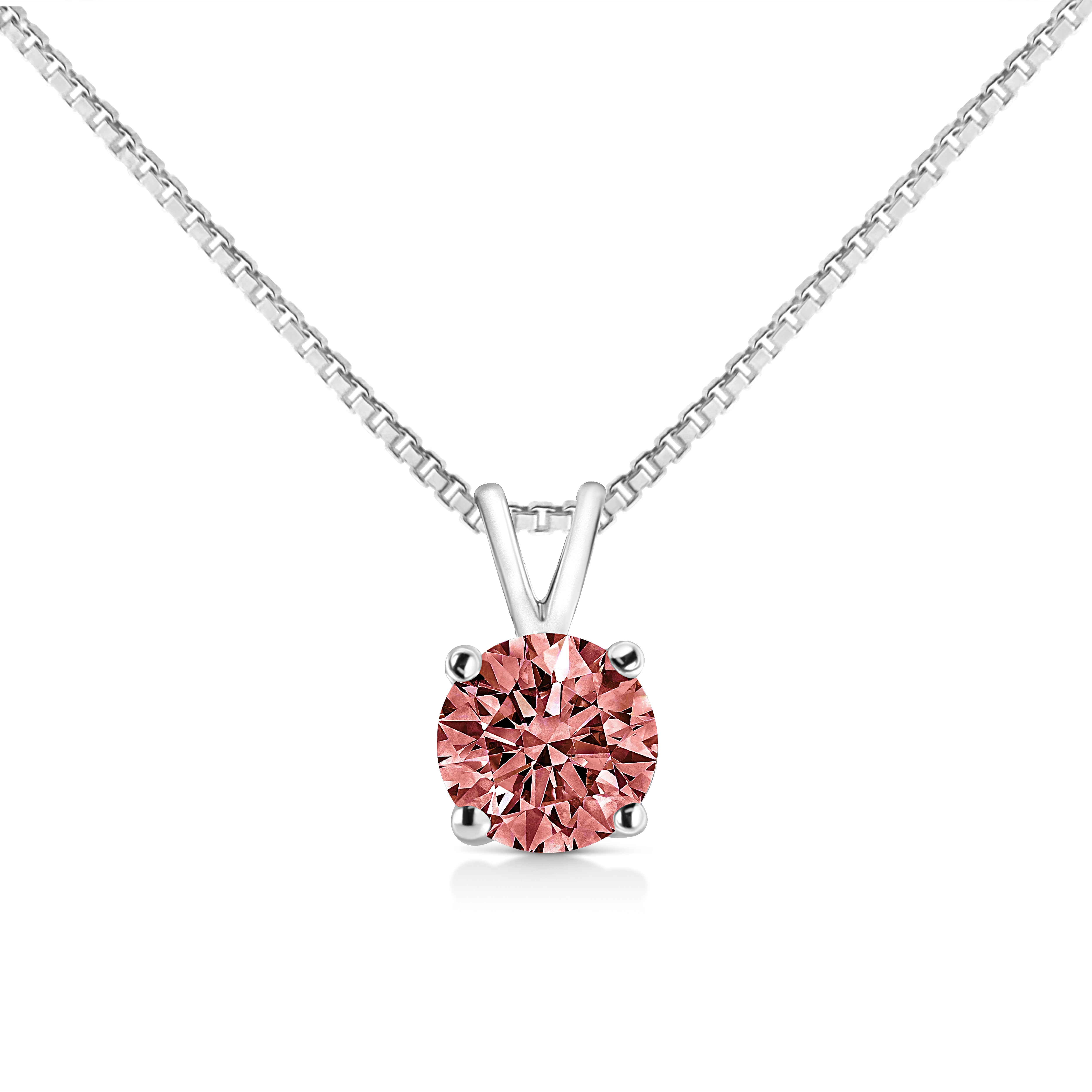 10K White Gold 1/2 Cttw Round Brilliant Cut Lab Grown Pink Diamond 4-Prong Solitaire Pendant Necklace (Pink Color, Vvs2-Vs1 Clarity) - 18"