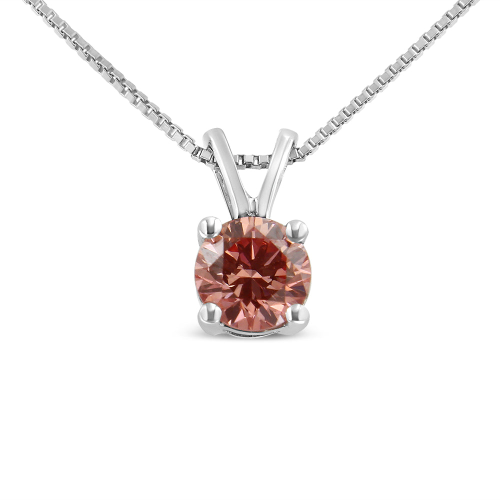 10K White Gold 1/4 Cttw Round Brilliant Cut Lab Grown Pink Diamond 4-Prong Solitaire Pendant Necklace (Pink Color, Vs2-Si1 Clarity) 18"