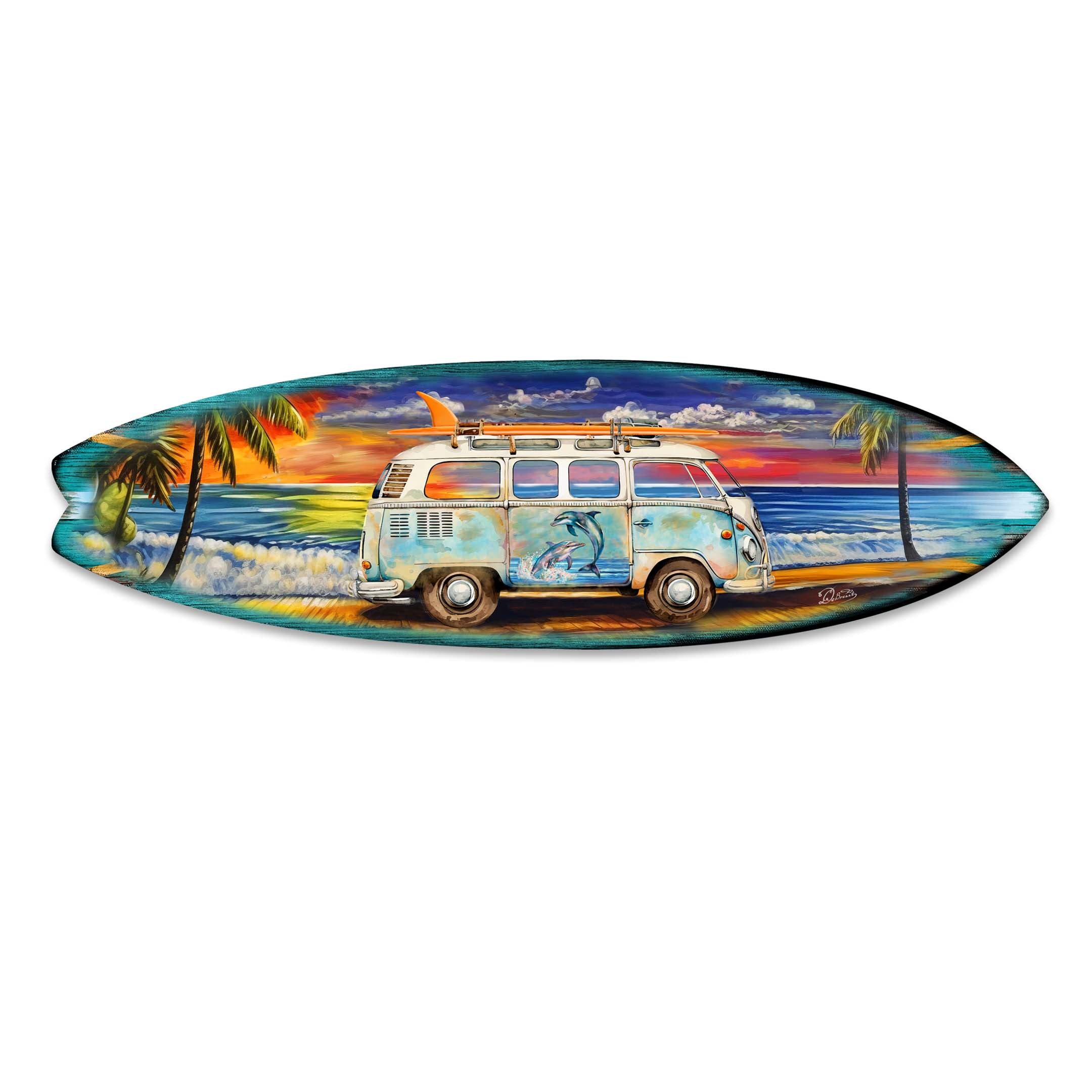 Beach Surf Van Surfboard Coastal Wooden Wall Art by G. DeBrekht - Handcrafted Coastal Holiday Decor Made in the USA - 8490120-3HS