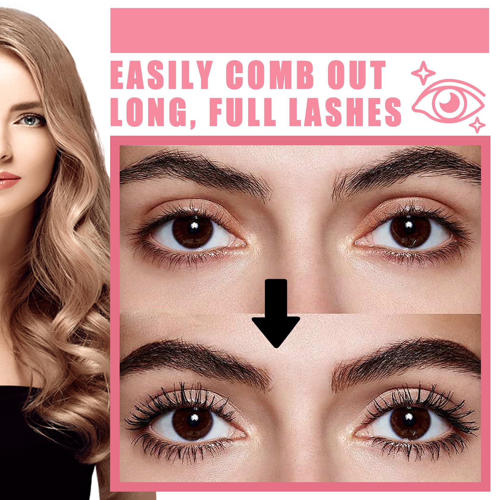 Black Telescopic Mascara Set,3PCS Black Mascara Volume and Length for Eye Makeup,Waterproofing No Clumping Tubing Mascara,No Smudging Curly Black Mascara with Eyelash Curler