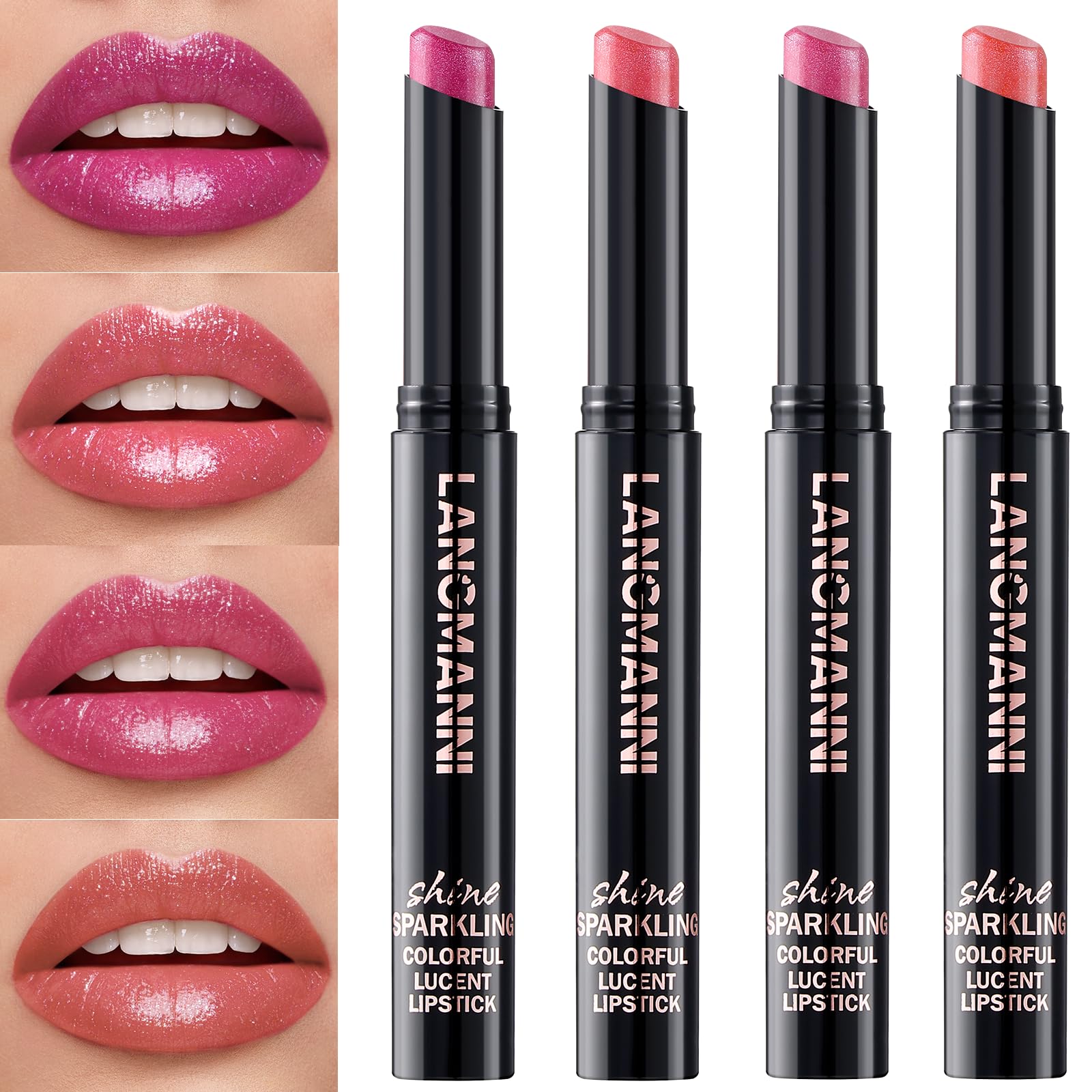 Jolilab 10Pcs Set Sparkling Lipstick Lip Gloss Long Lasting Waterproof Moisturizer Lip Balm Glitter Shimmer Metallic, Diamond Shiny Bold Glow Goth Lipstick for Women Girls, Non-sticky