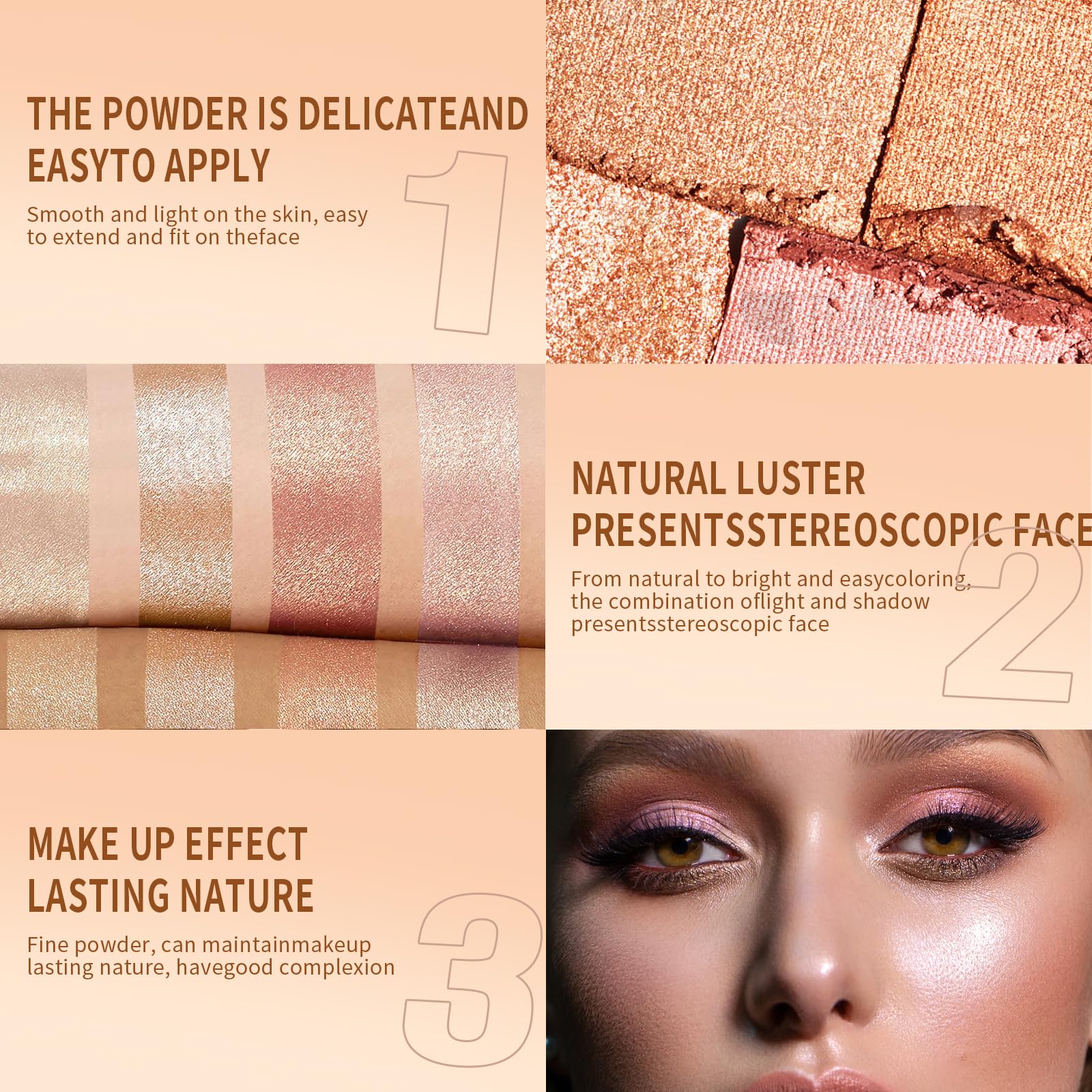 2 Packs Highlighter Powder Palette, 5 Colors Makeup Palette Contour Palette Eyeshadow Makeup Kit Waterproof Long Lasting Brilliant Lighten Skin Color Professional Face Shading Set (2, brown, Large)