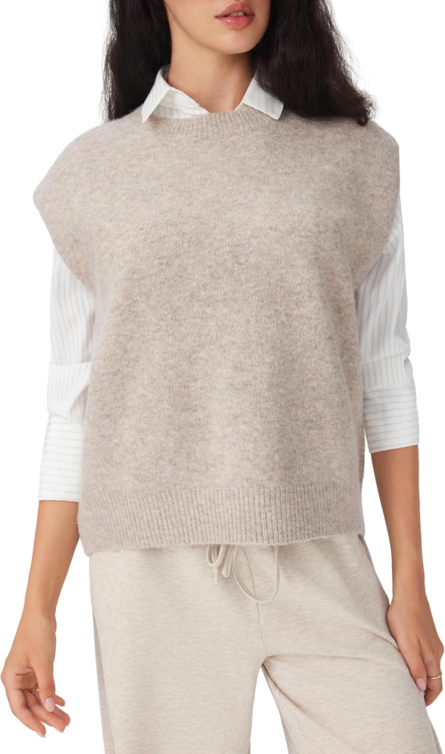 CIDER Women's Knit Sweater Vest Loose Fit Sleeveless Round Neck Oversized Pullover Sweater