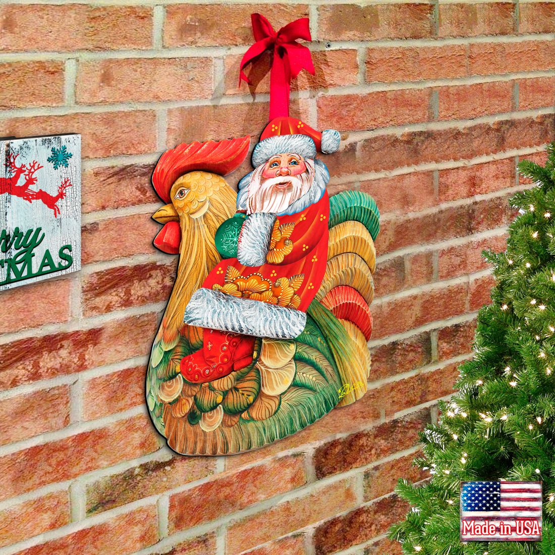 Santa Rooster Christmas Door Decor by G. DeBrekht - Christmas Santa Snowman Decor - 8111340H